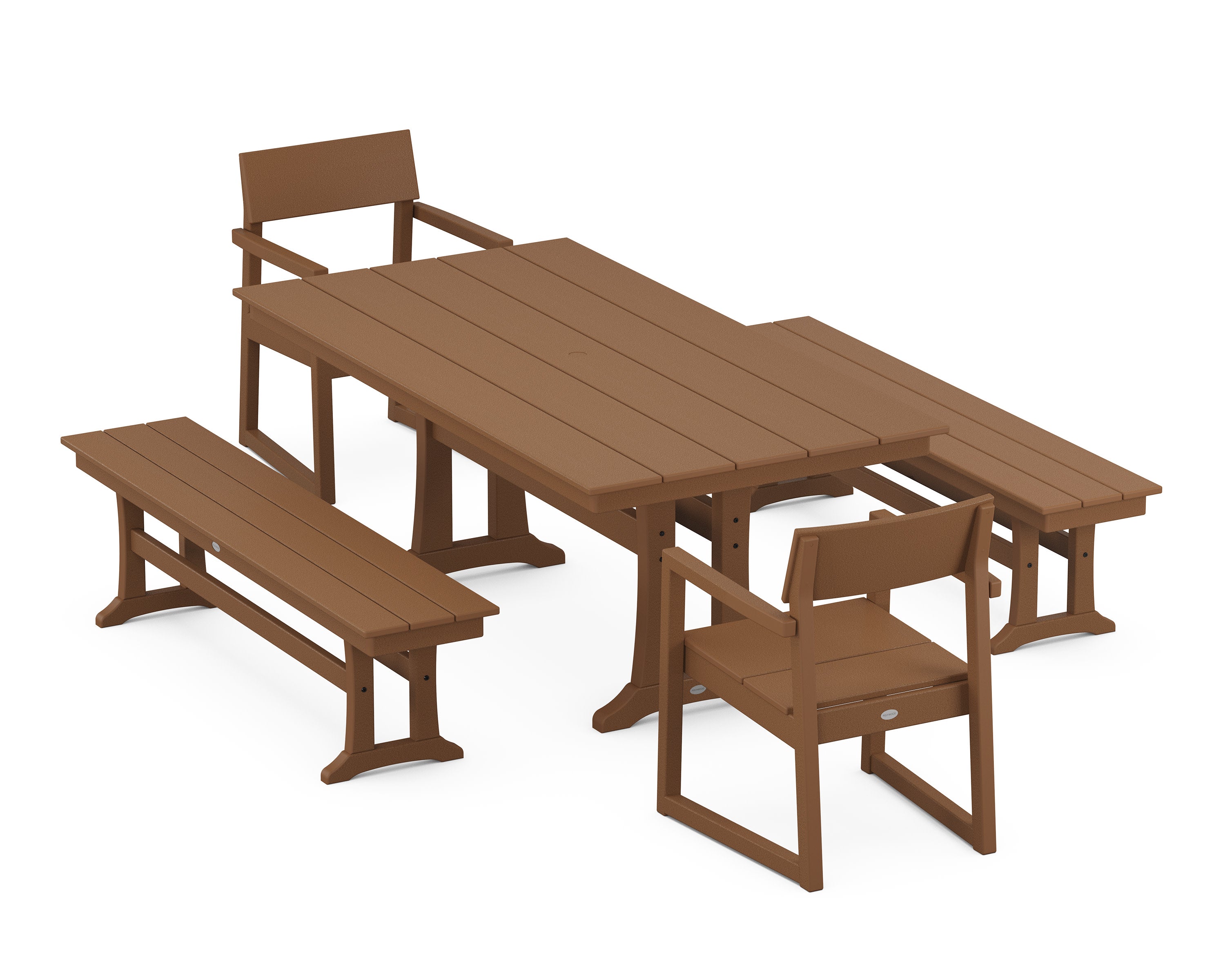 EDGE 5-Piece Farmhouse Dining Set With Trestle Legs in Teak
