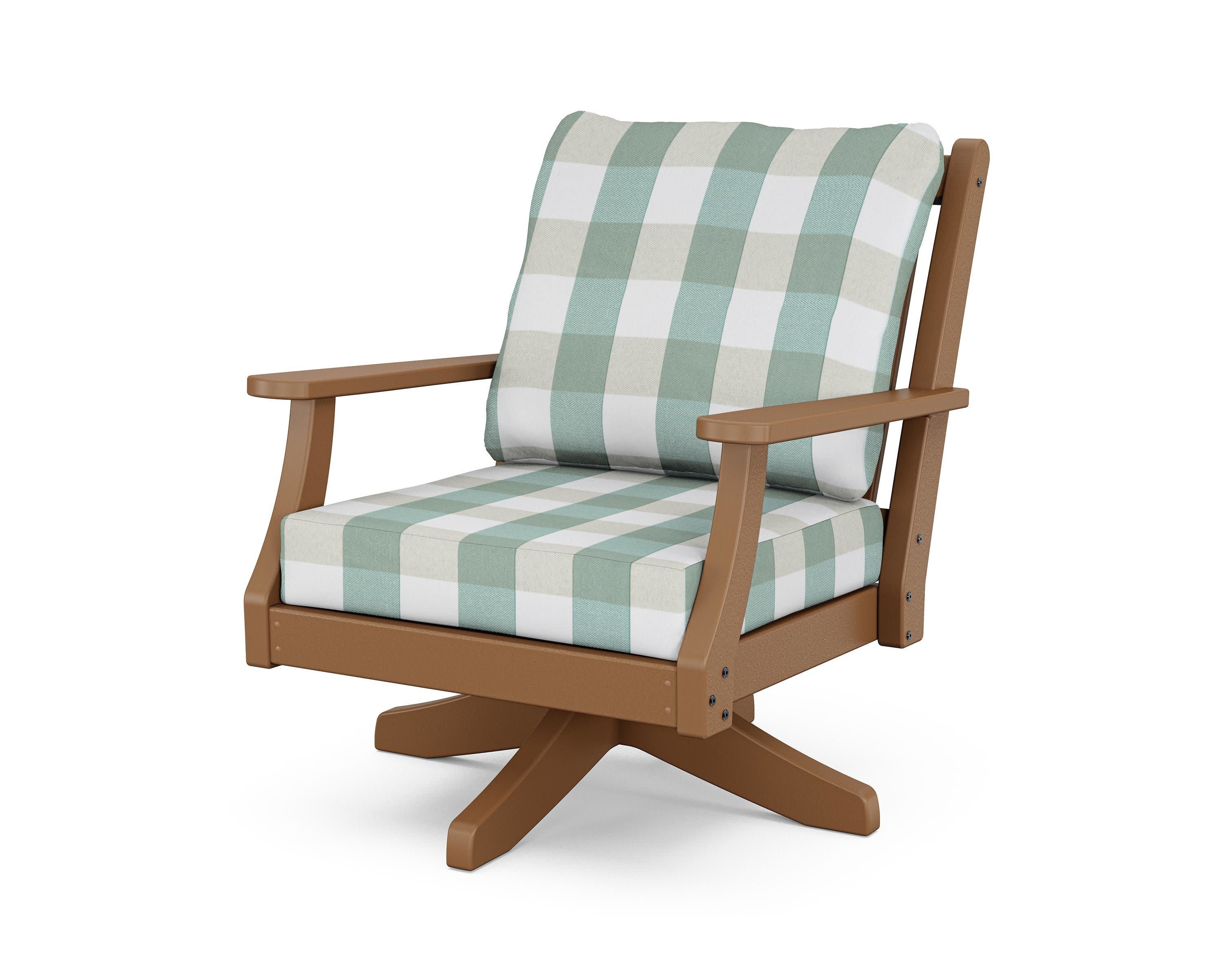 Wovendale Deep Seating Swivel Chair in Teak / Buffalo Plaid Glacier Spa