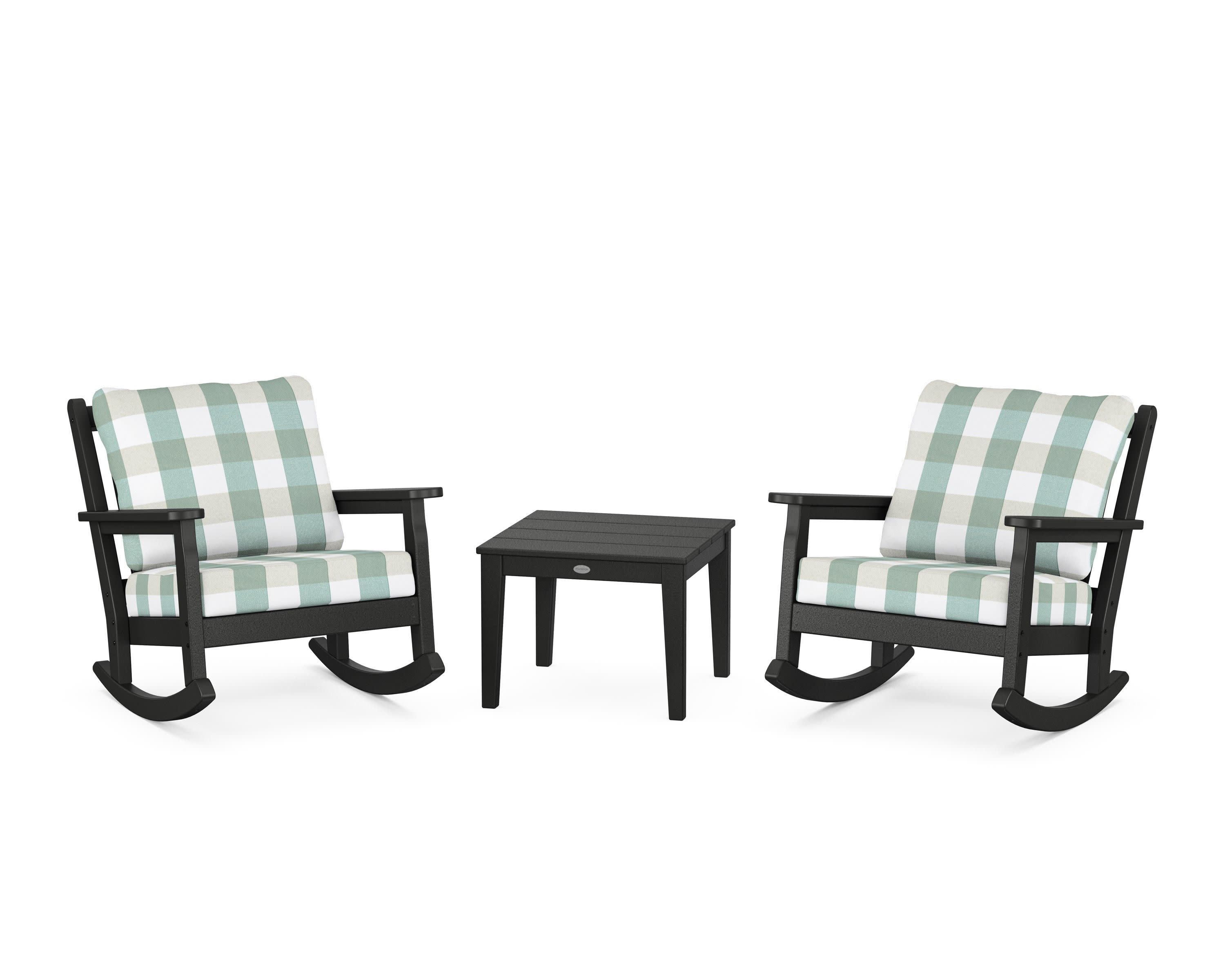 Chippendale 3-Piece Deep Seating Rocker Set in Black / Buffalo Plaid Glacier Spa