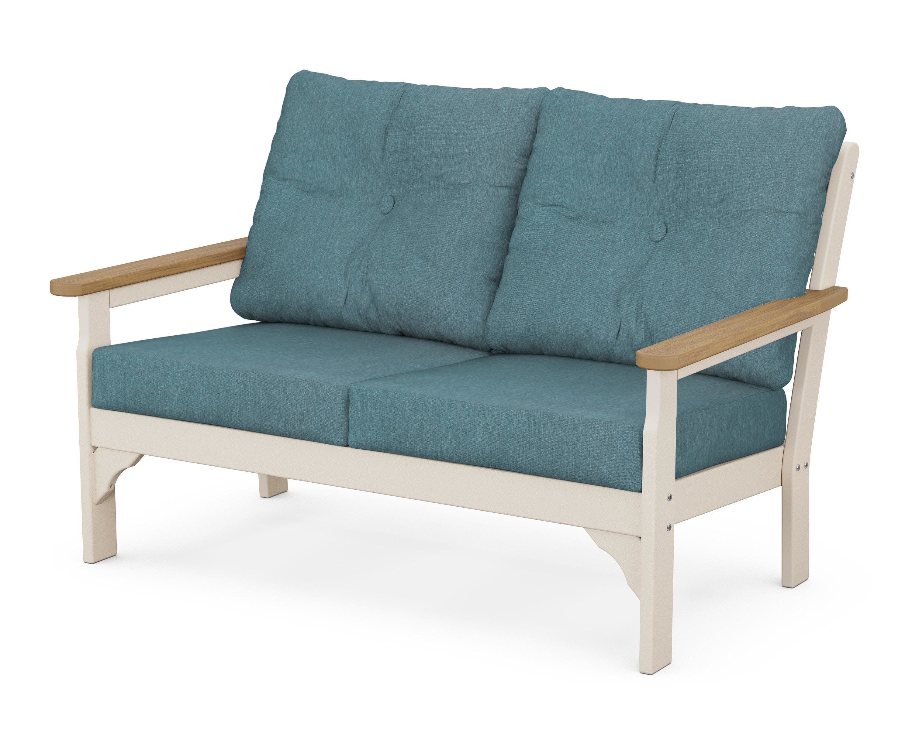 Vineyard Deep Seating Loveseat in Sand / Natural / Ocean Teal