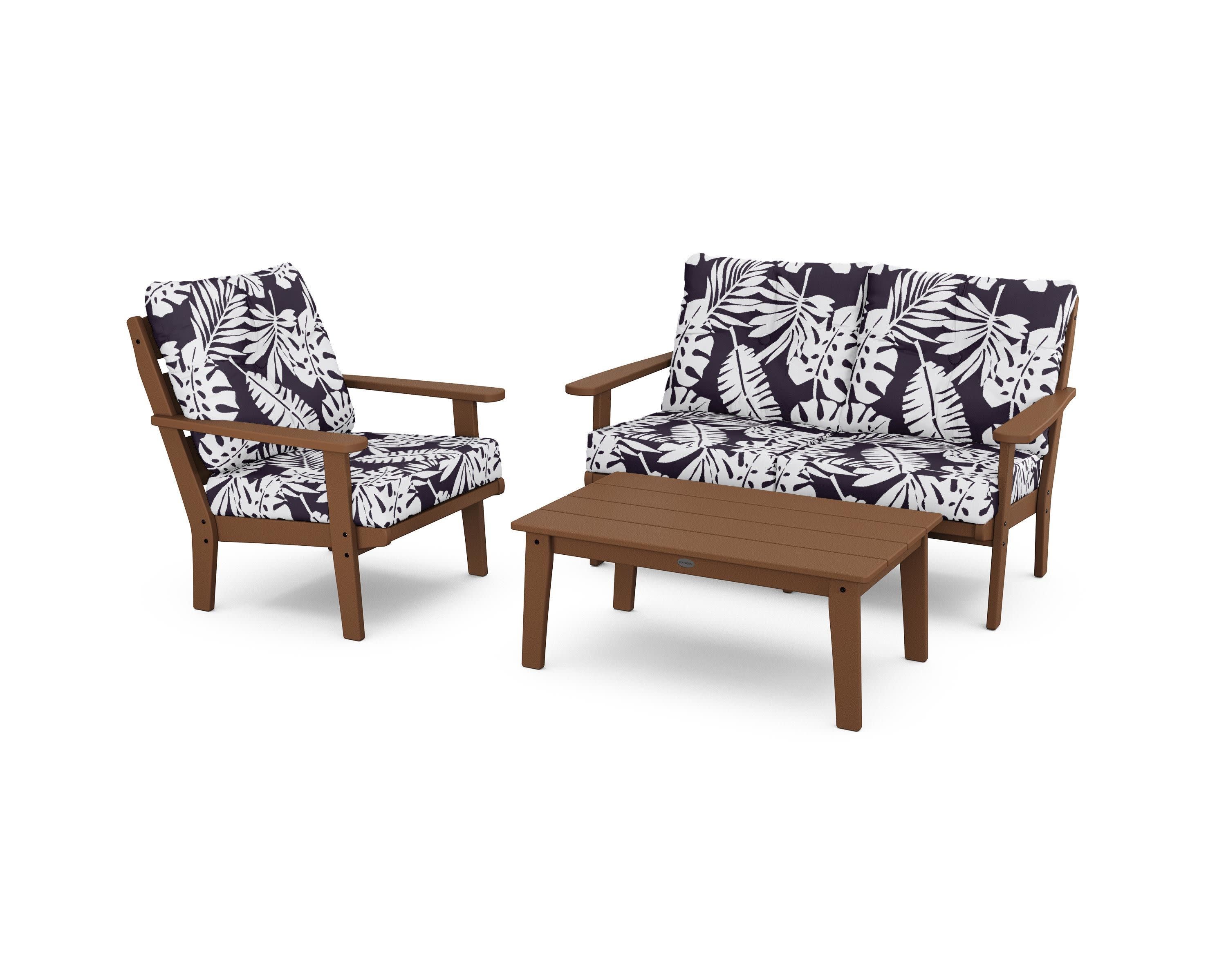 Lakeside 3-Piece Deep Seating Set in Teak / Leaf Navy