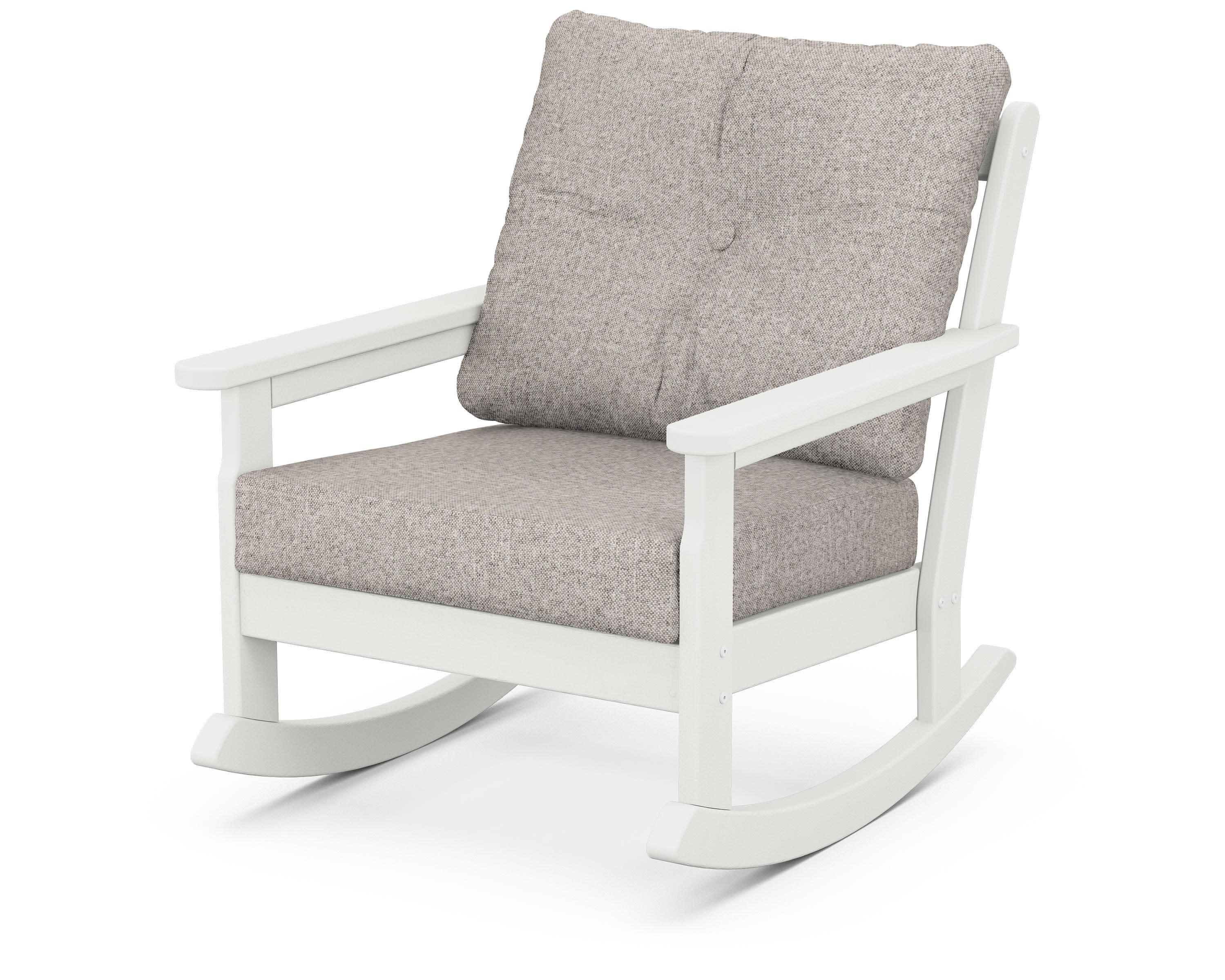 Vineyard Deep Seating Rocking Chair in Vintage White / Weathered Tweed