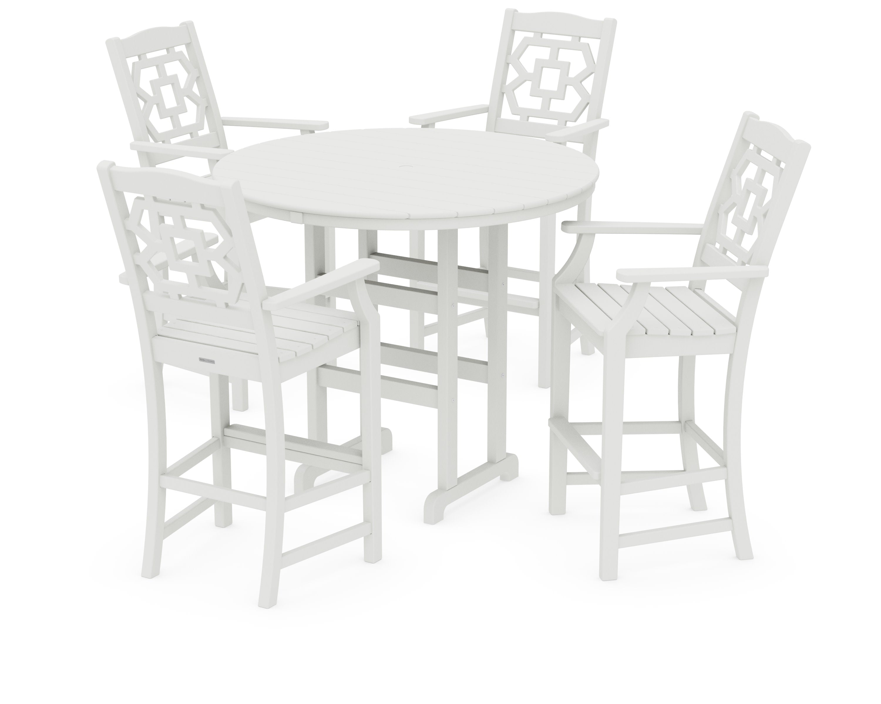 Chinoiserie 5-Piece Round Farmhouse Bar Set in Vintage White