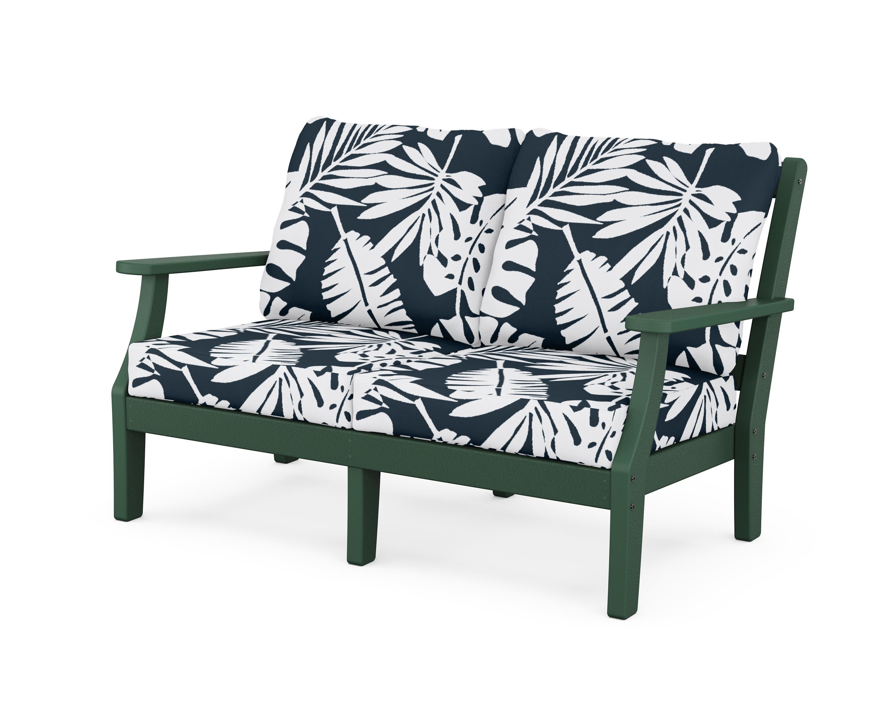 Chinoiserie Deep Seating Loveseat in Green / Leaf Marine Indigo