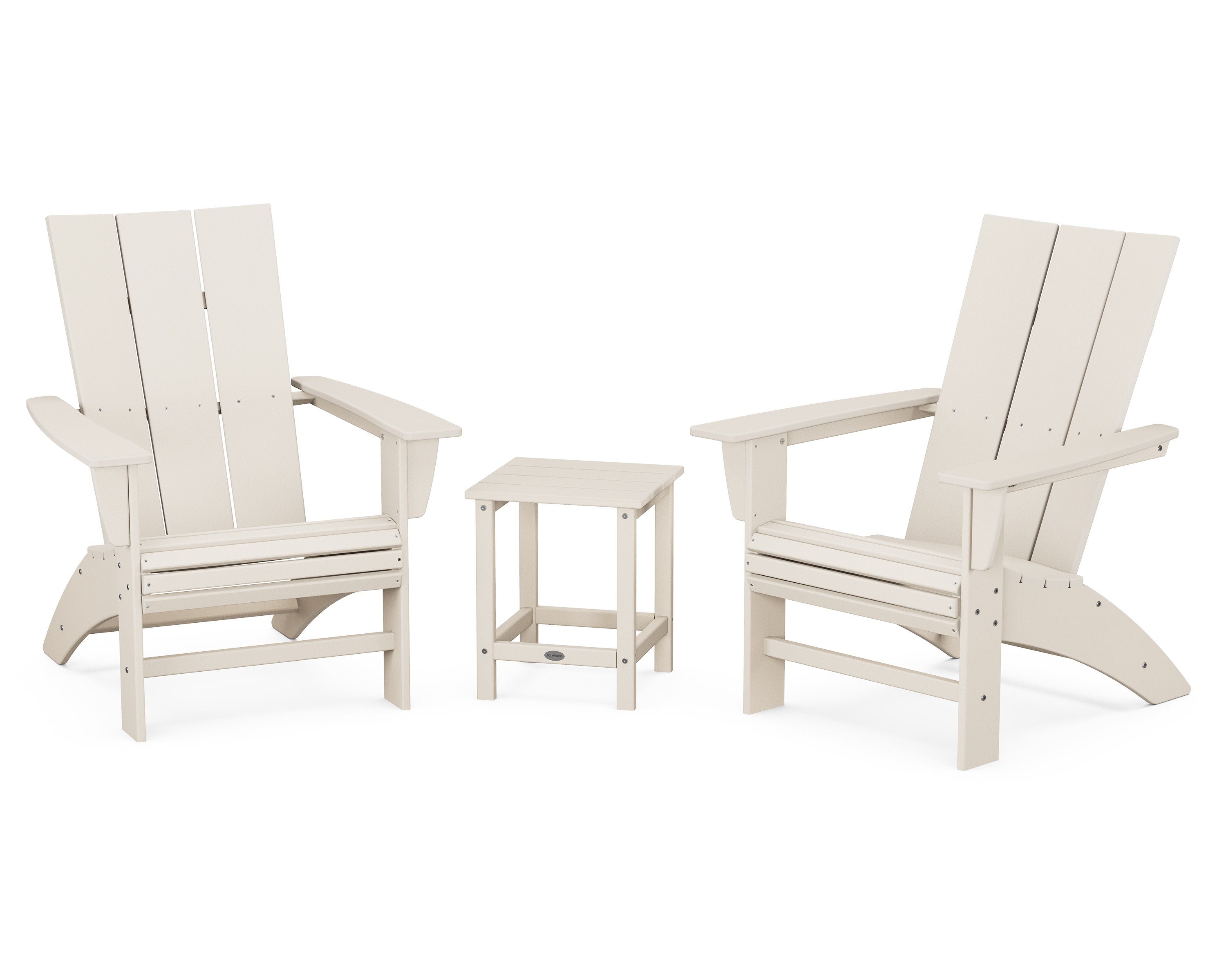 Modern 3-Piece Curveback Adirondack Set with Long Island 18" Side Table in Sand
