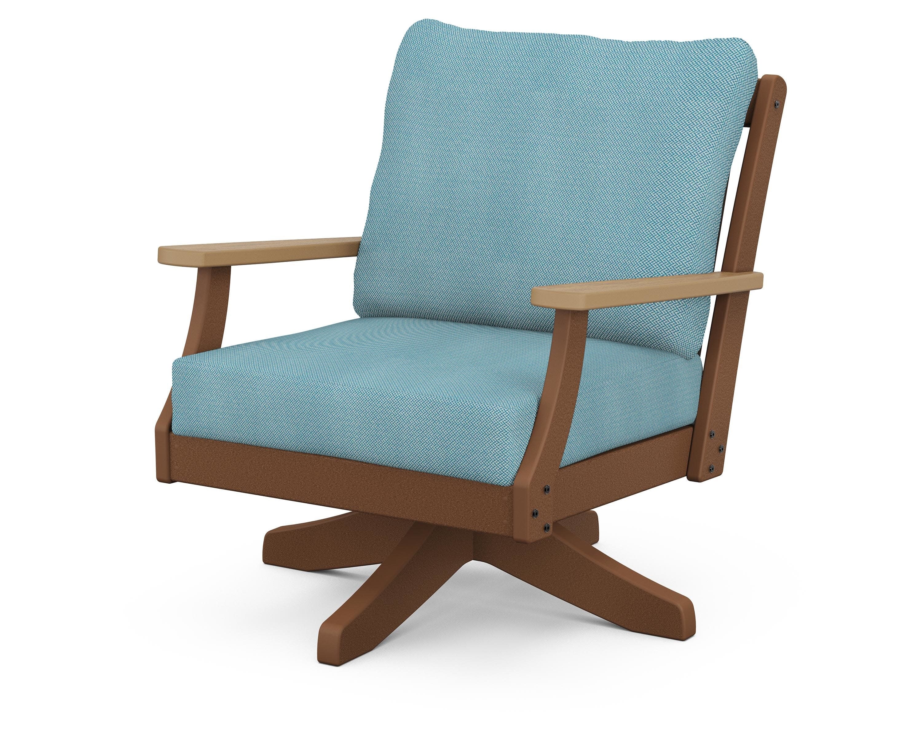 Braxton Deep Seating Swivel Chair in Teak / Natural / Lattice Sky Blue