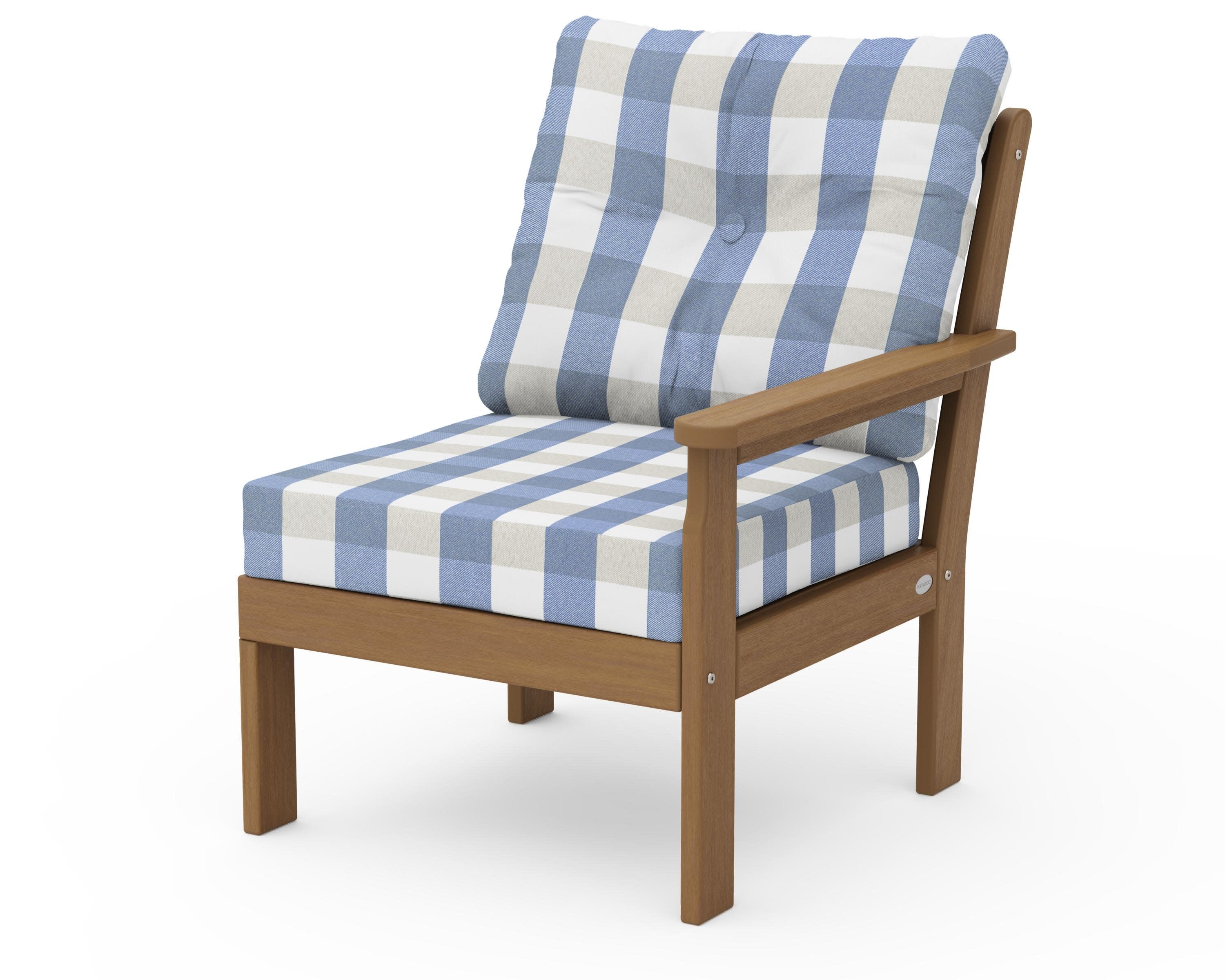 Vineyard Modular Right Arm Chair in Natural / Buffalo Plaid Sky Blue