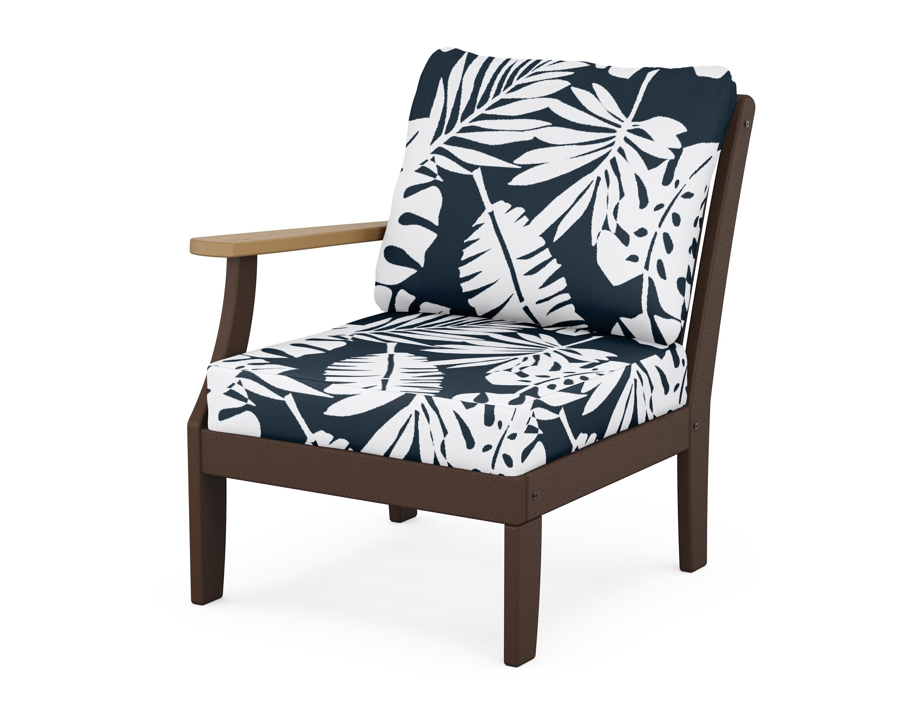 Braxton Modular Left Arm Chair in Mahogany / Natural / Leaf Marine Indigo