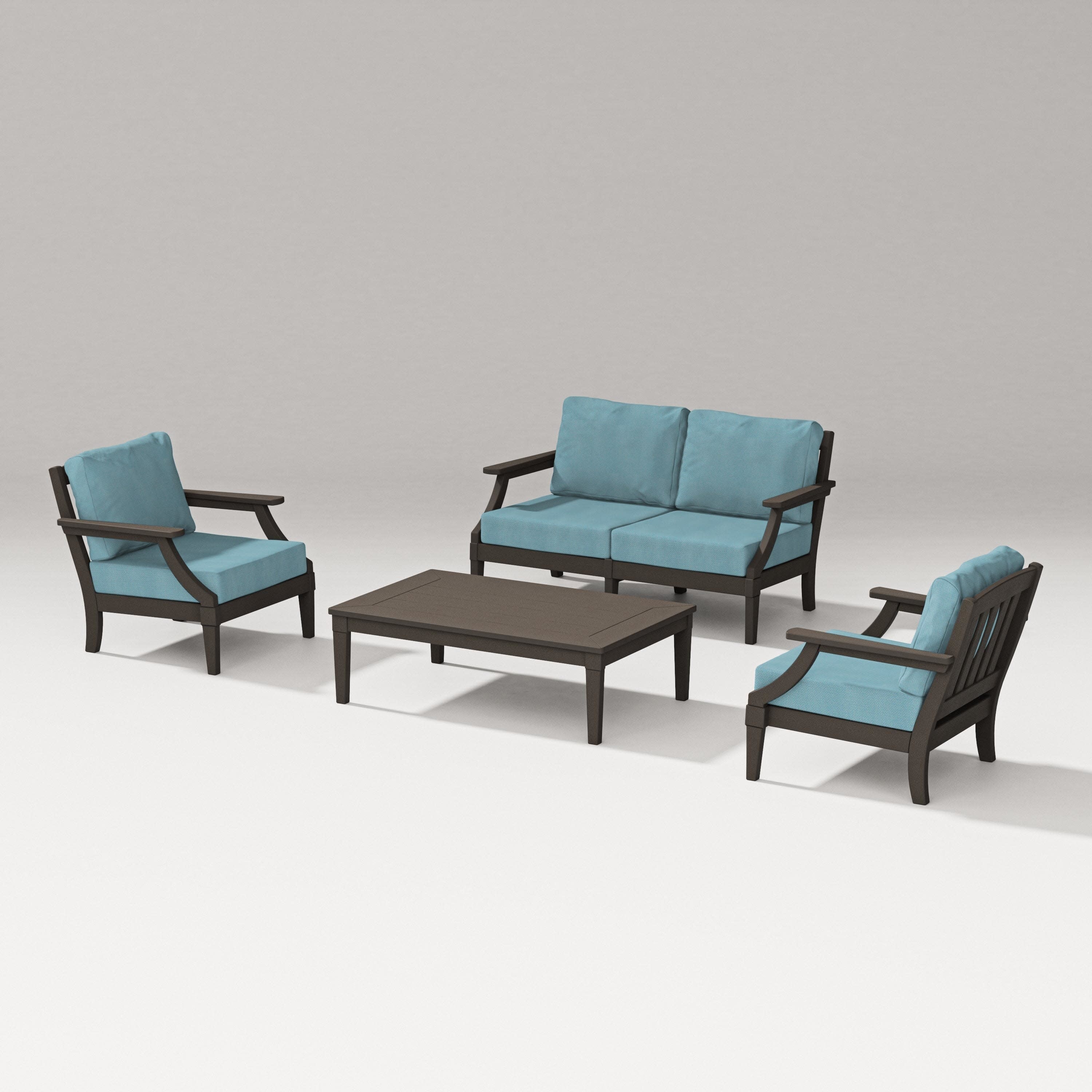 Estate Lounge 4-Piece Loveseat Set in Vintage Coffee / Lattice Sky Blue