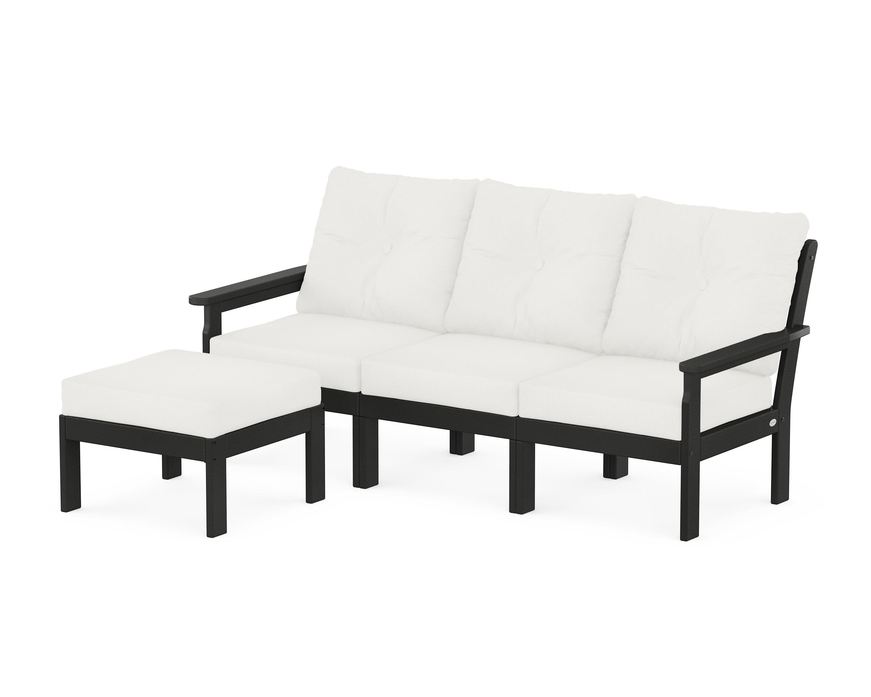 Vineyard 4-Piece Sectional with Ottoman in Black / Natural Linen