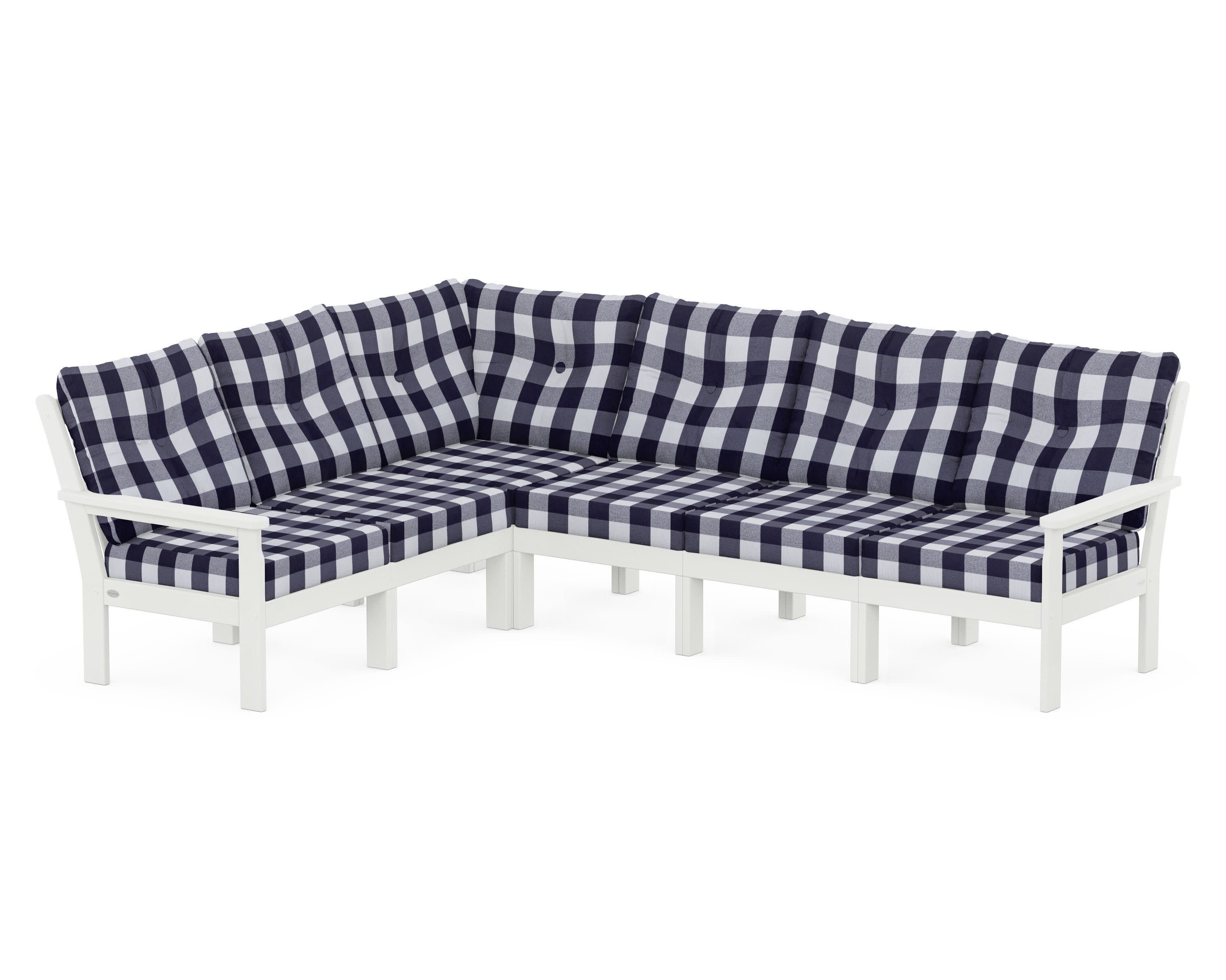Vineyard 6-Piece Sectional in Vintage White / Buffalo Plaid Navy