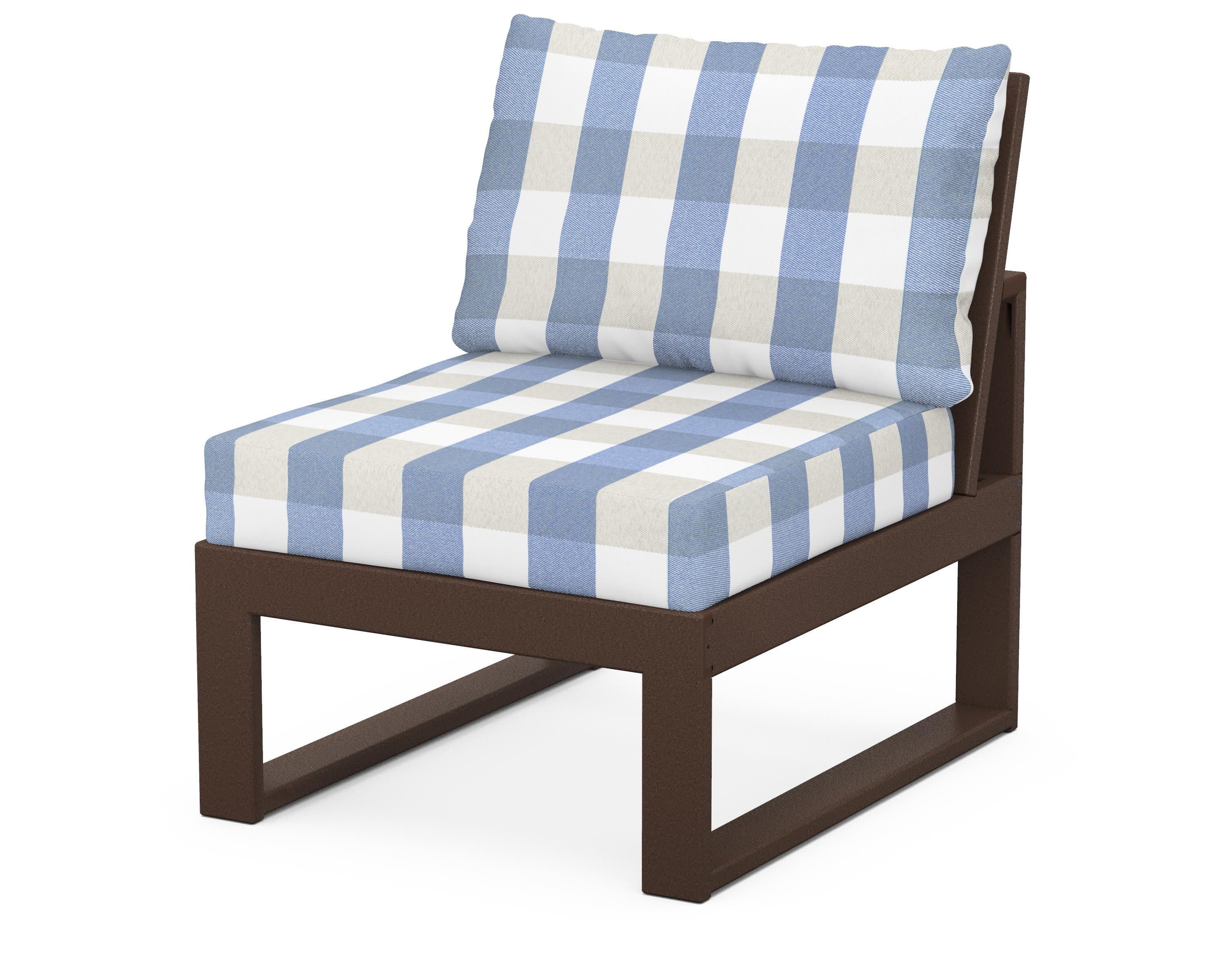 Modular Armless Chair in Mahogany / Buffalo Plaid Sky Blue