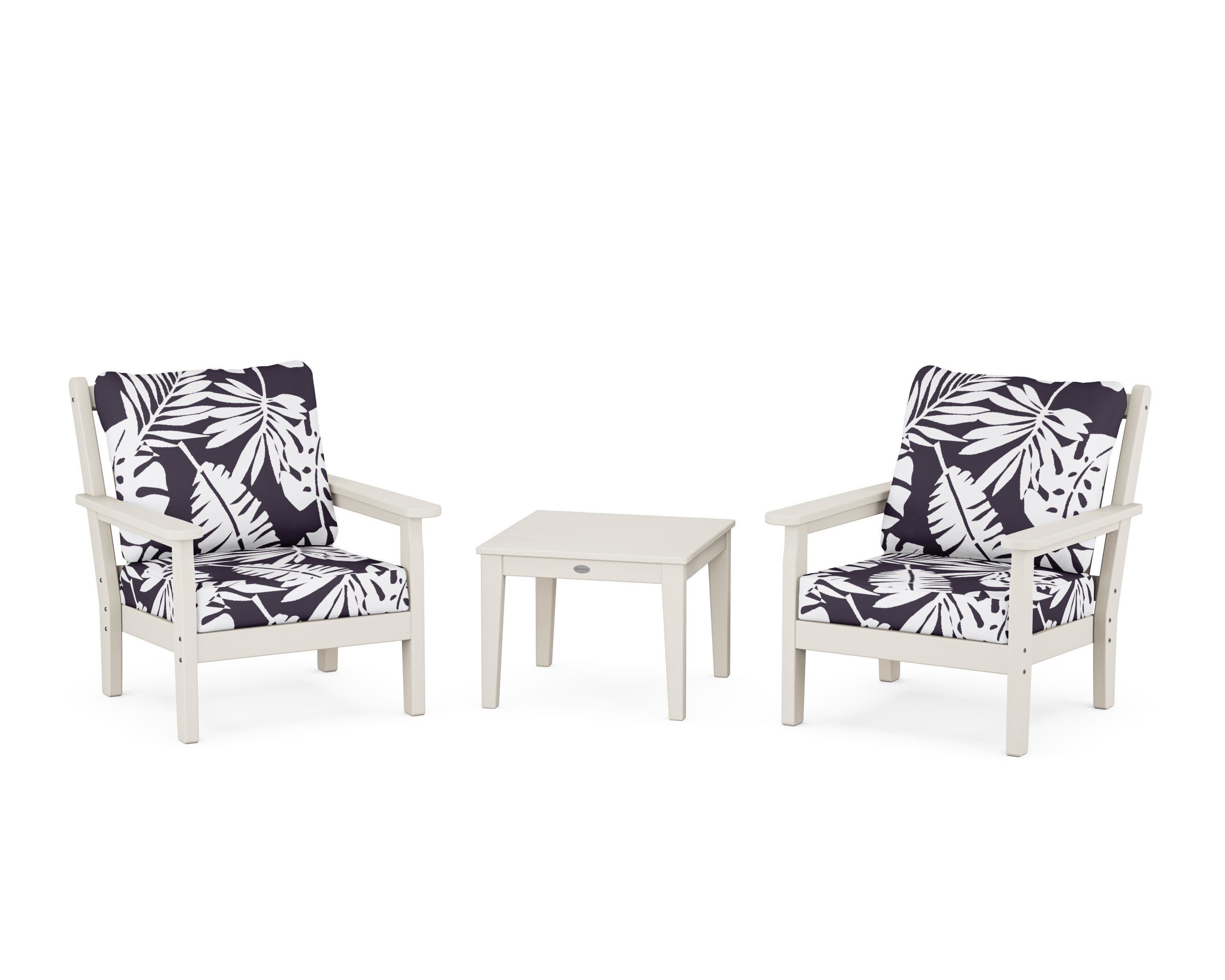 Chippendale 3-Piece Deep Seating Set in Sand / Leaf Navy