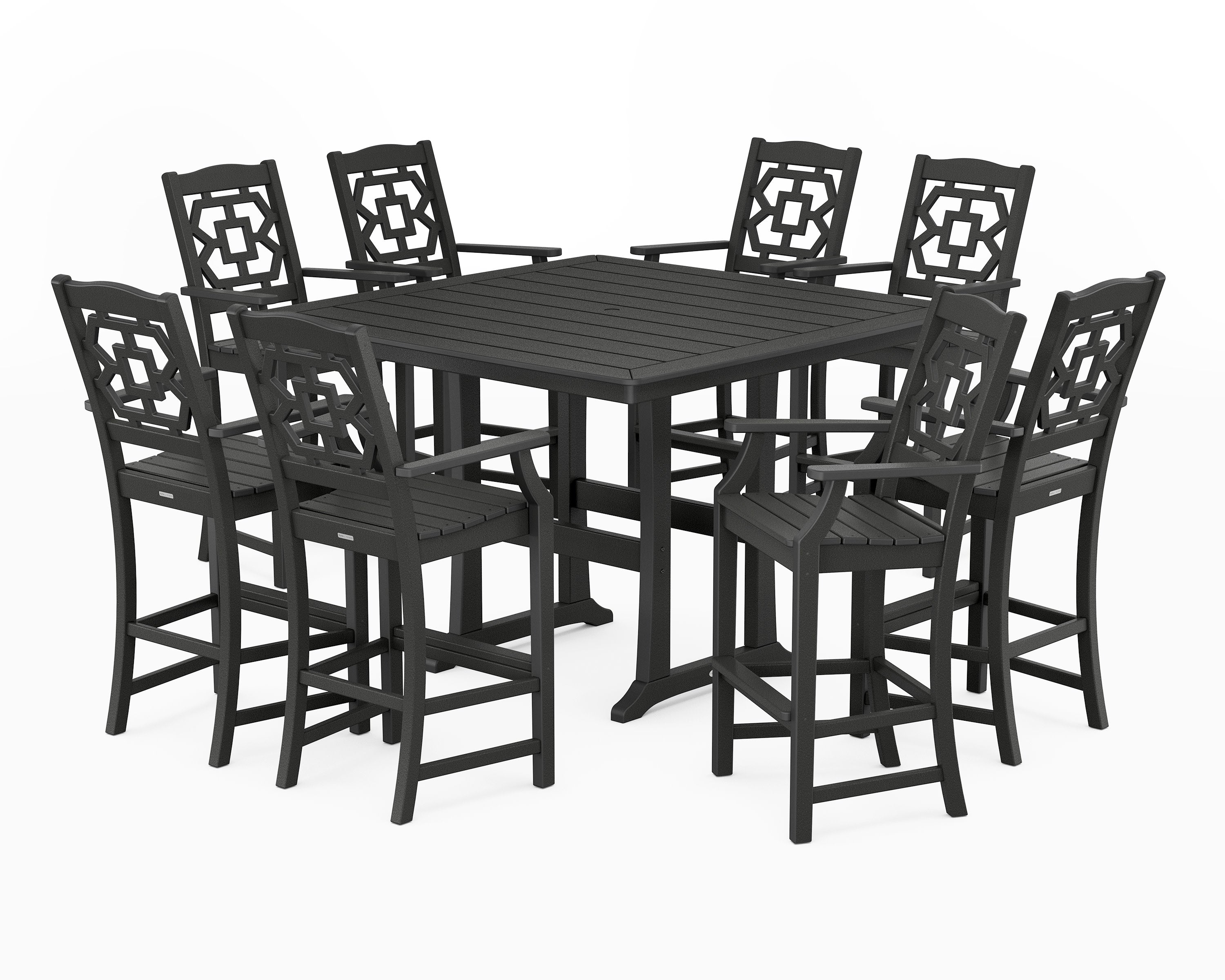 Chinoiserie 9-Piece Square Bar Set with Trestle Legs in Black