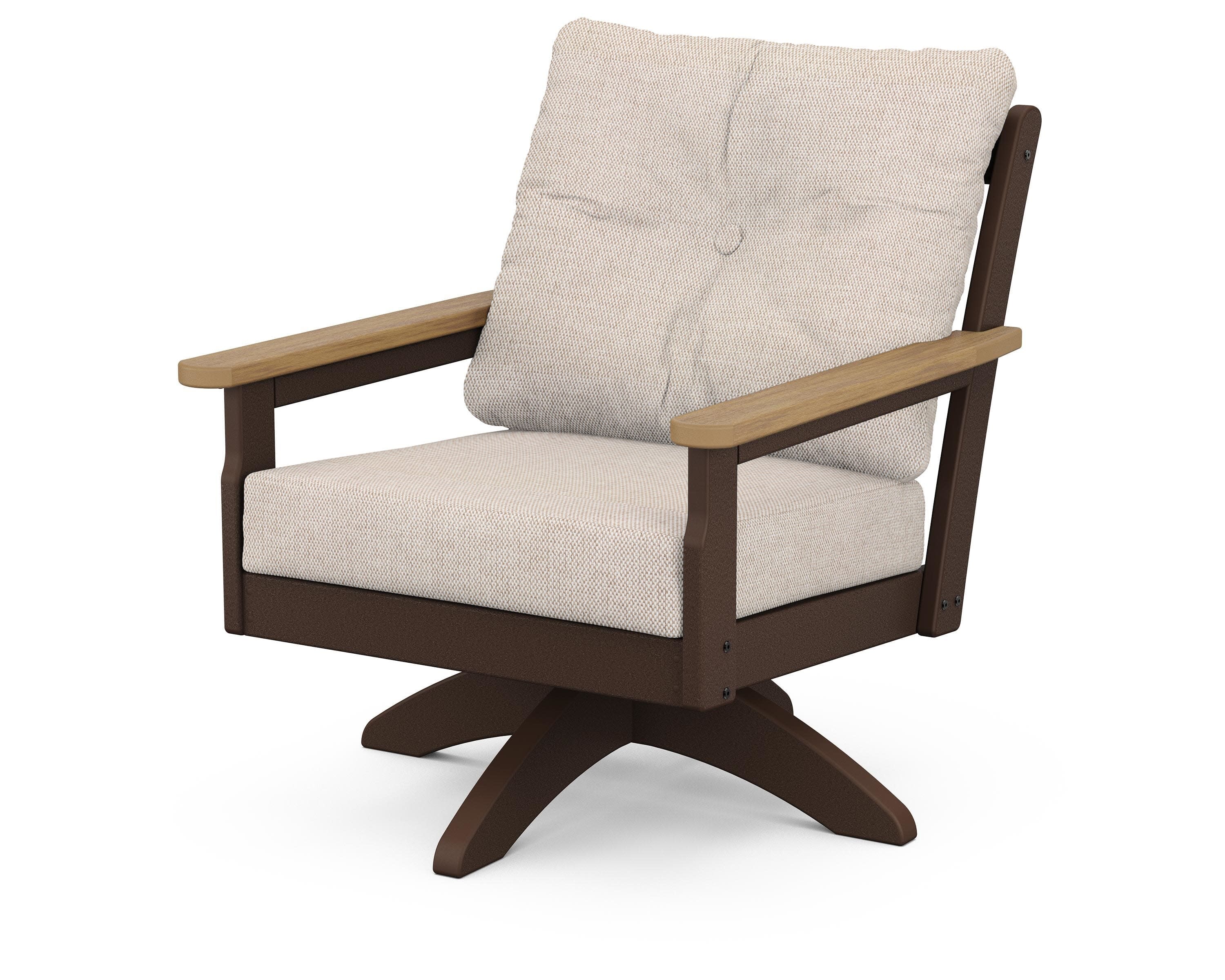 Vineyard Deep Seating Swivel Chair in Mahogany / Natural / Blend Linen