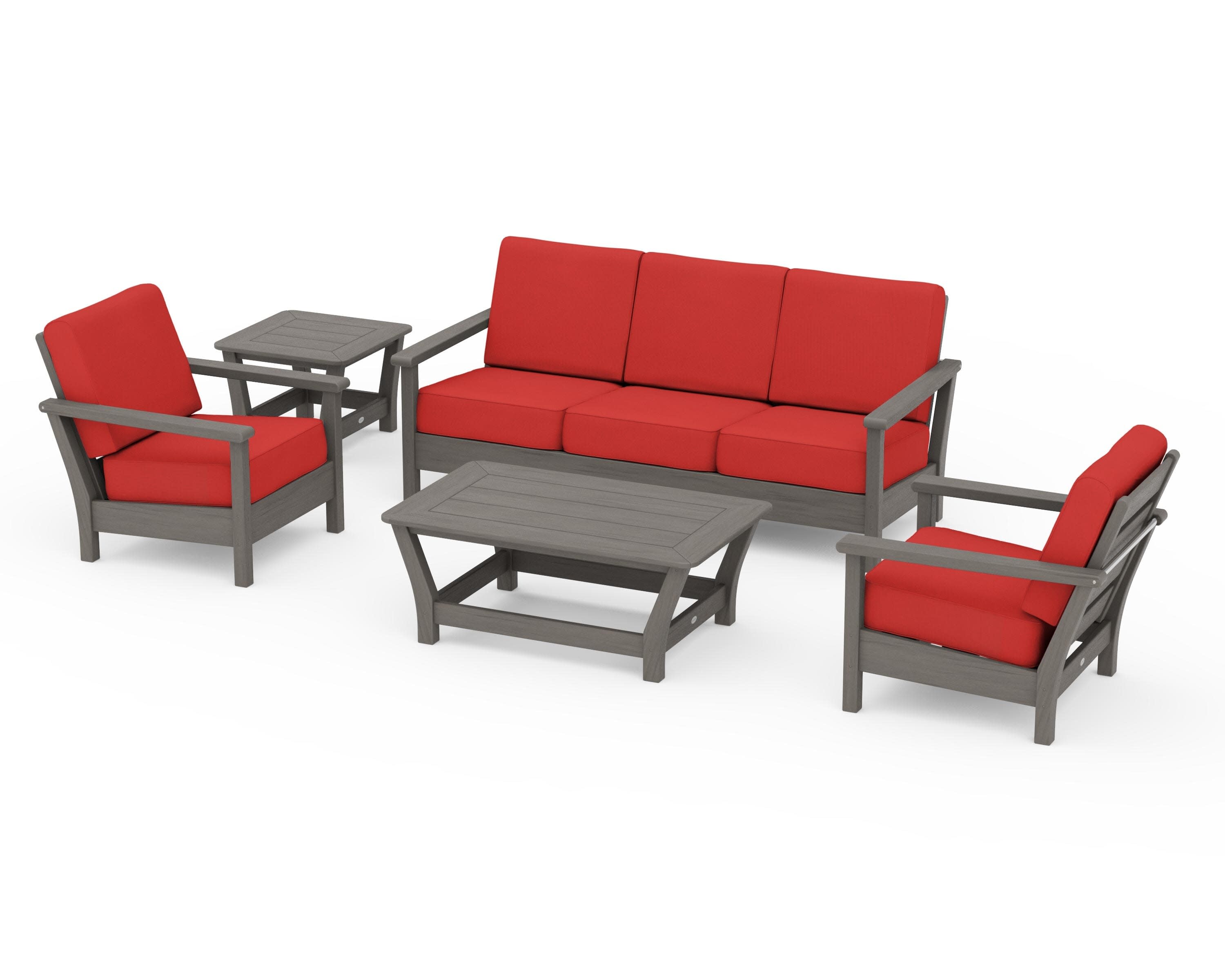 Harbour 5-Piece Deep Seating Set in Driftwood / Crimson Linen