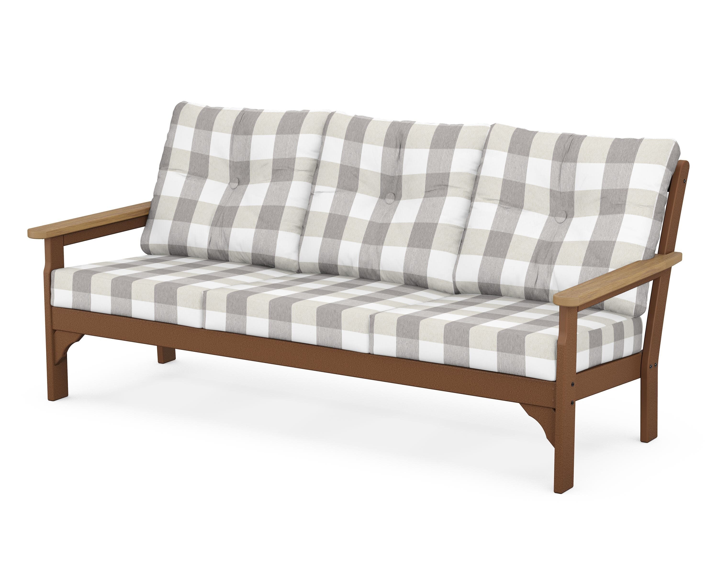 Vineyard Deep Seating Sofa in Teak / Natural / Buffalo Plaid Grey Mist