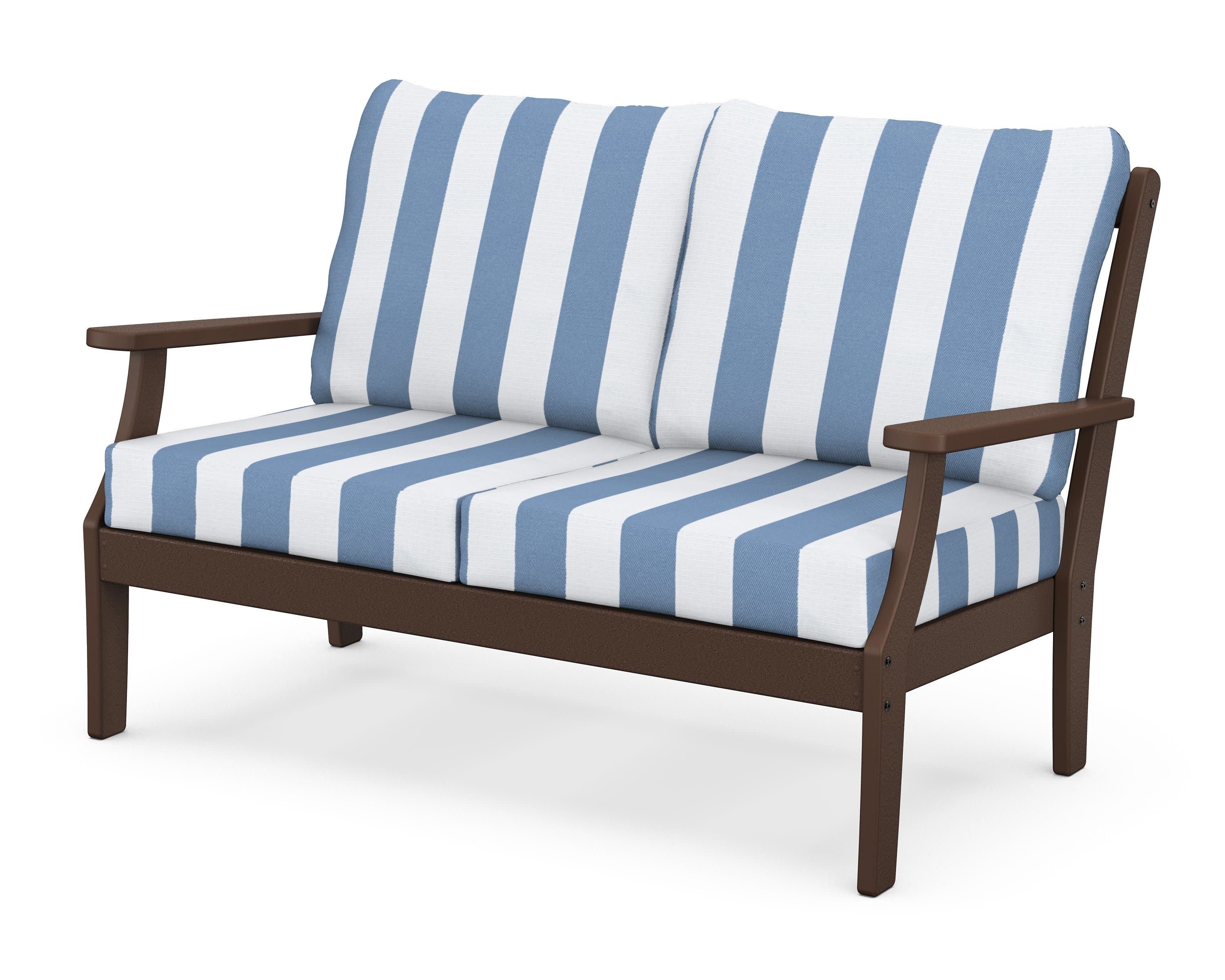Braxton Deep Seating Loveseat in Mahogany / Cabana Stripe Sky Blue
