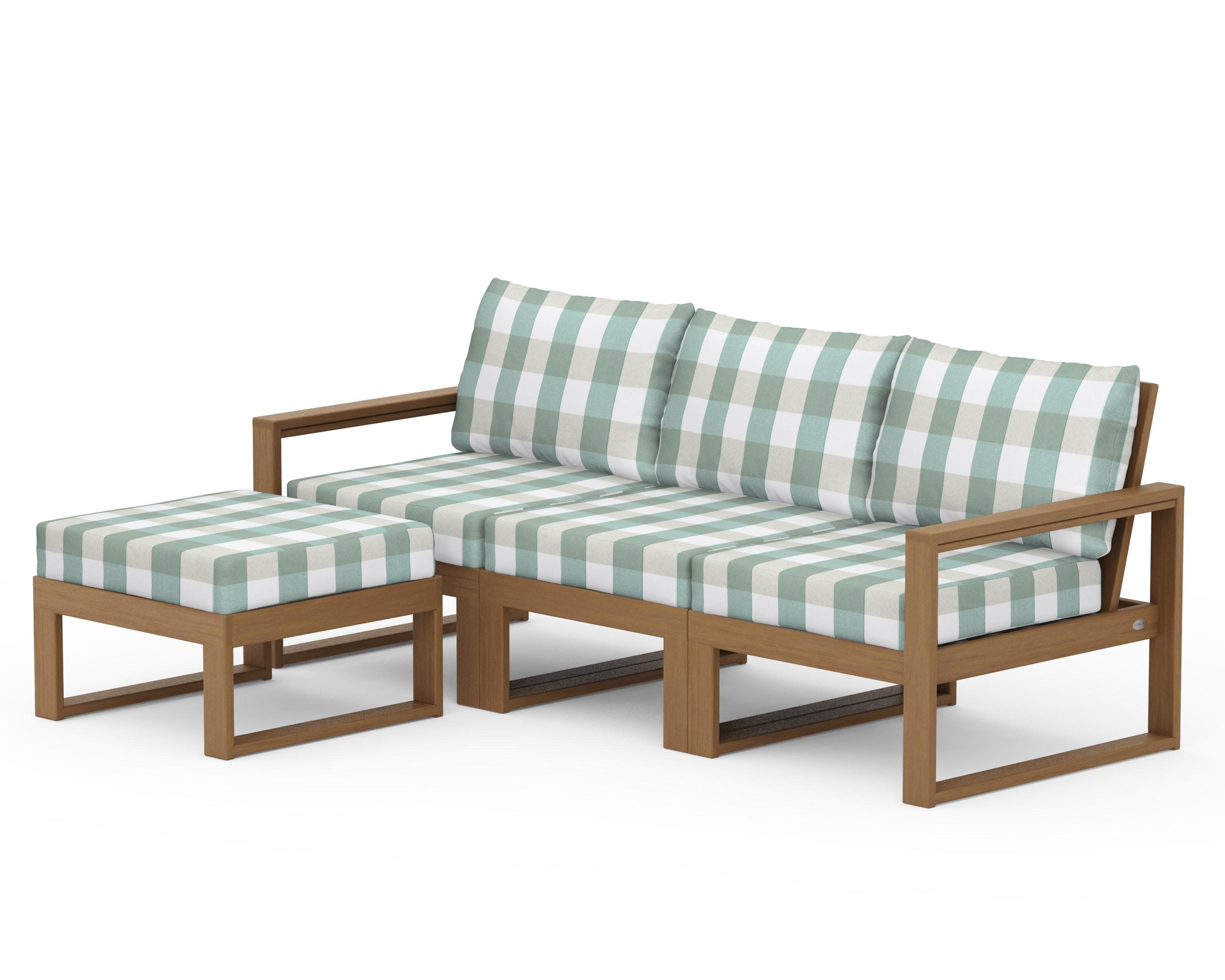 EDGE 4-Piece Modular Deep Seating Set with Ottoman in Natural / Buffalo Plaid Glacier Spa