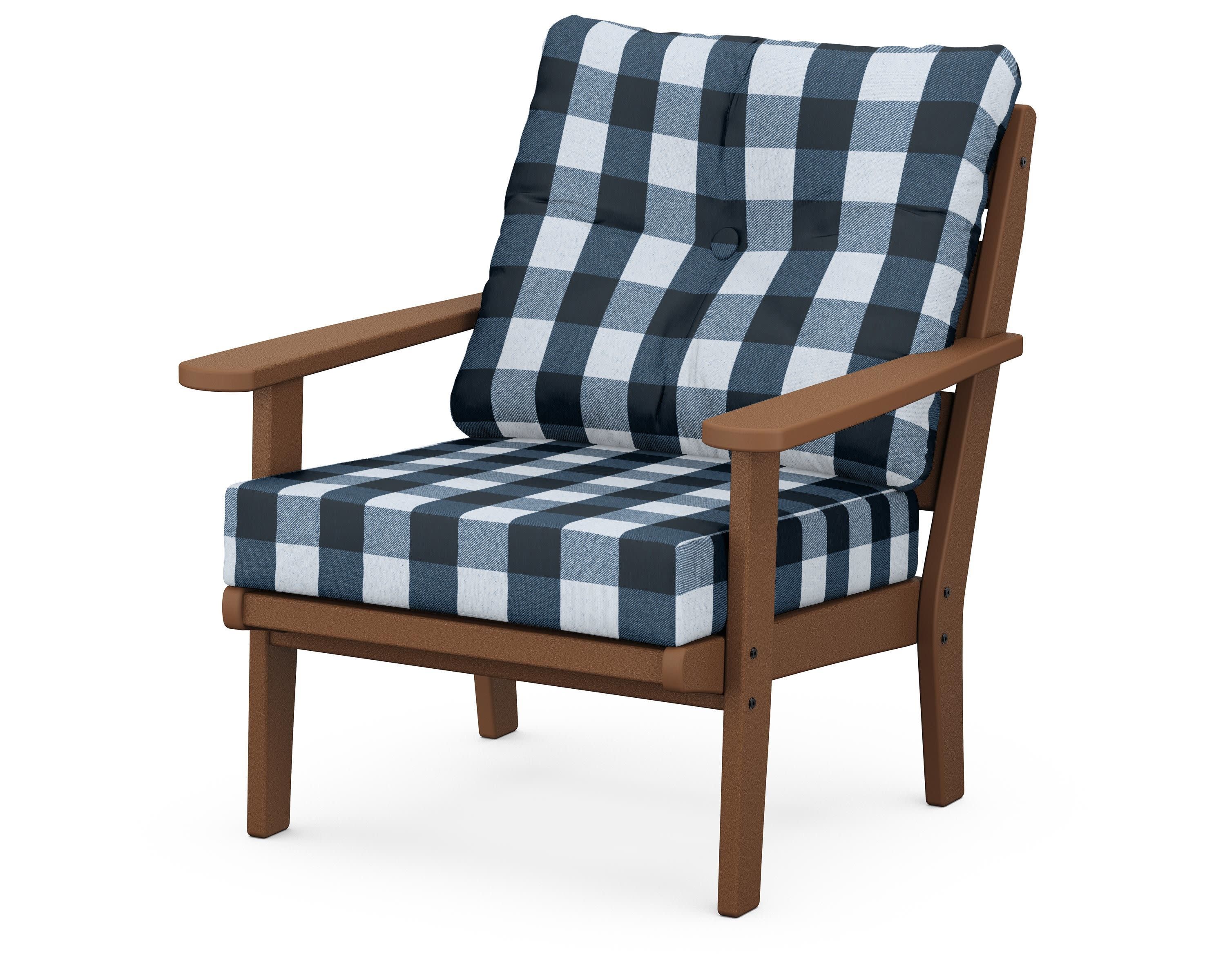 Lakeside Deep Seating Chair in Teak / Buffalo Plaid Marine Indigo