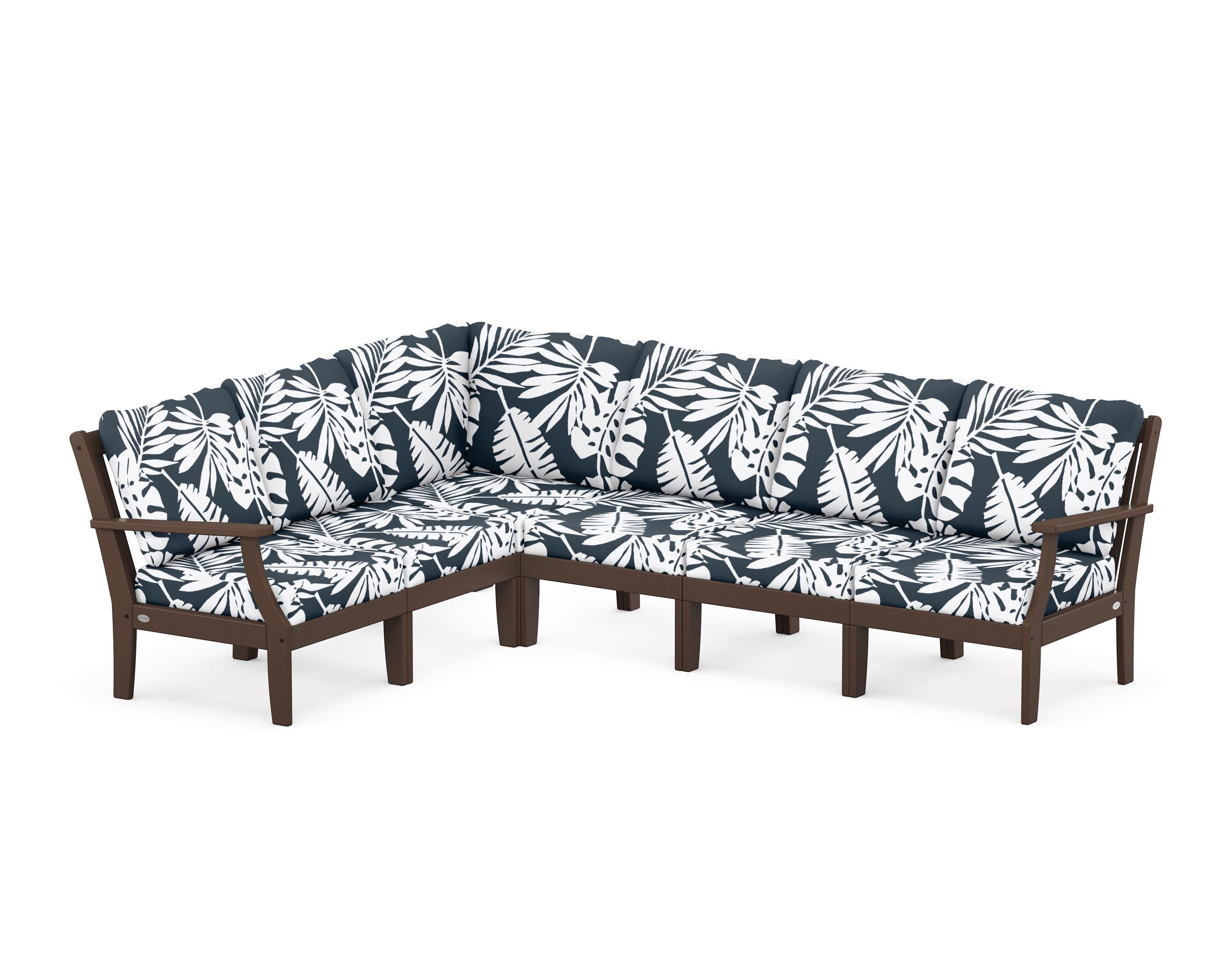 Braxton Modular 6-Piece Deep Seating Set in Mahogany / Leaf Marine Indigo