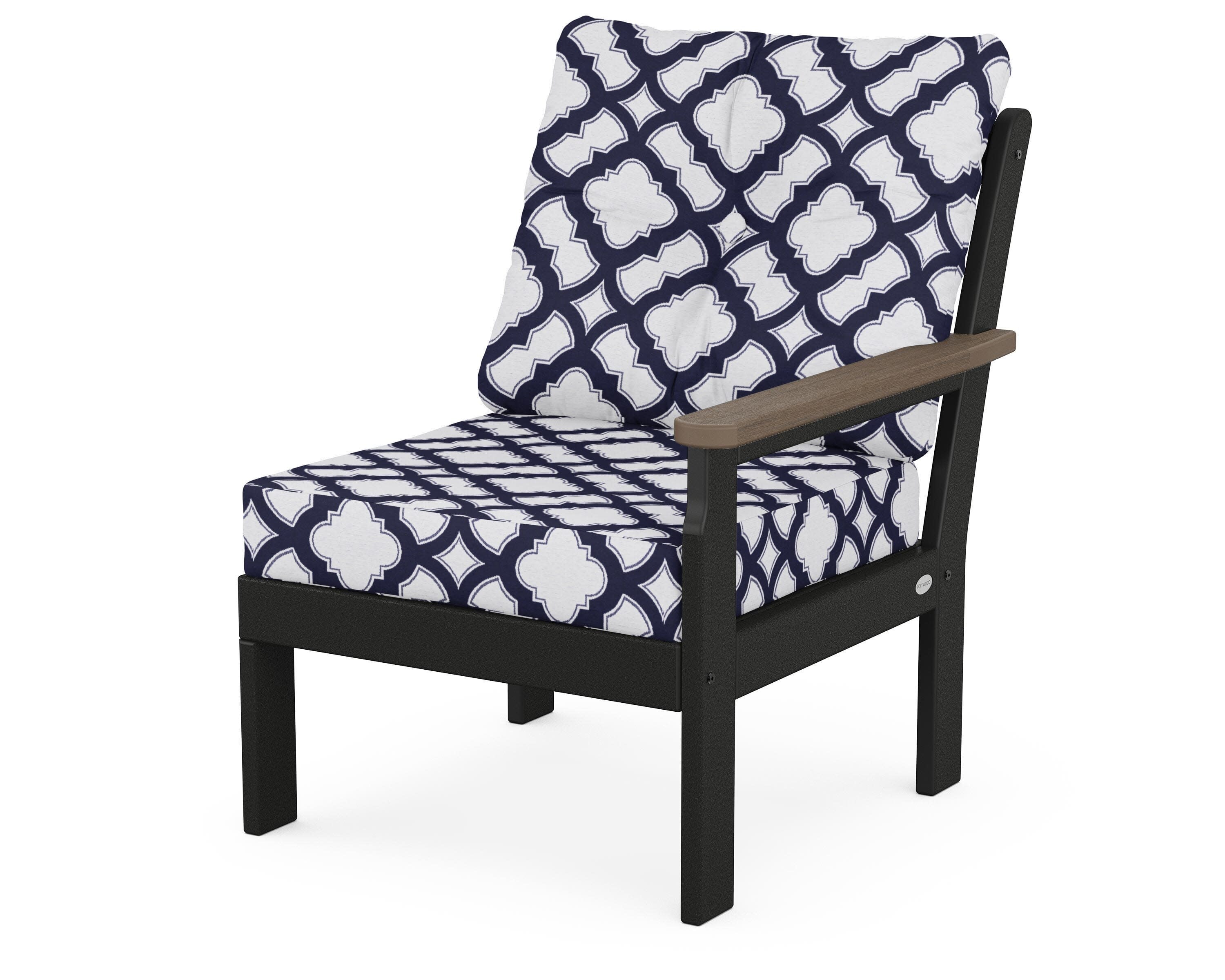 Vineyard Modular Right Arm Chair in Black / Kona / Trellis Navy