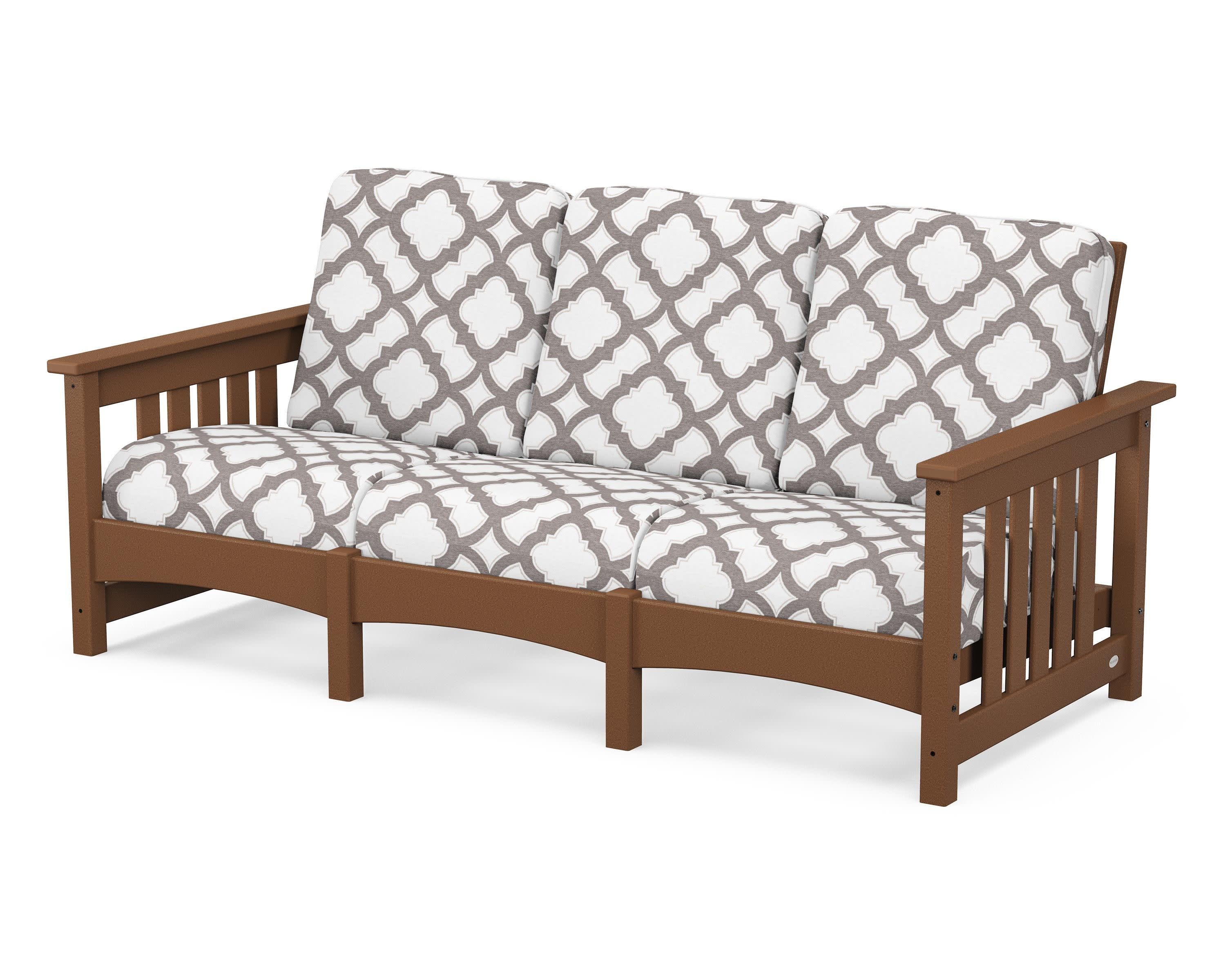 Club Mission Sofa in Teak / Trellis Grey Mist