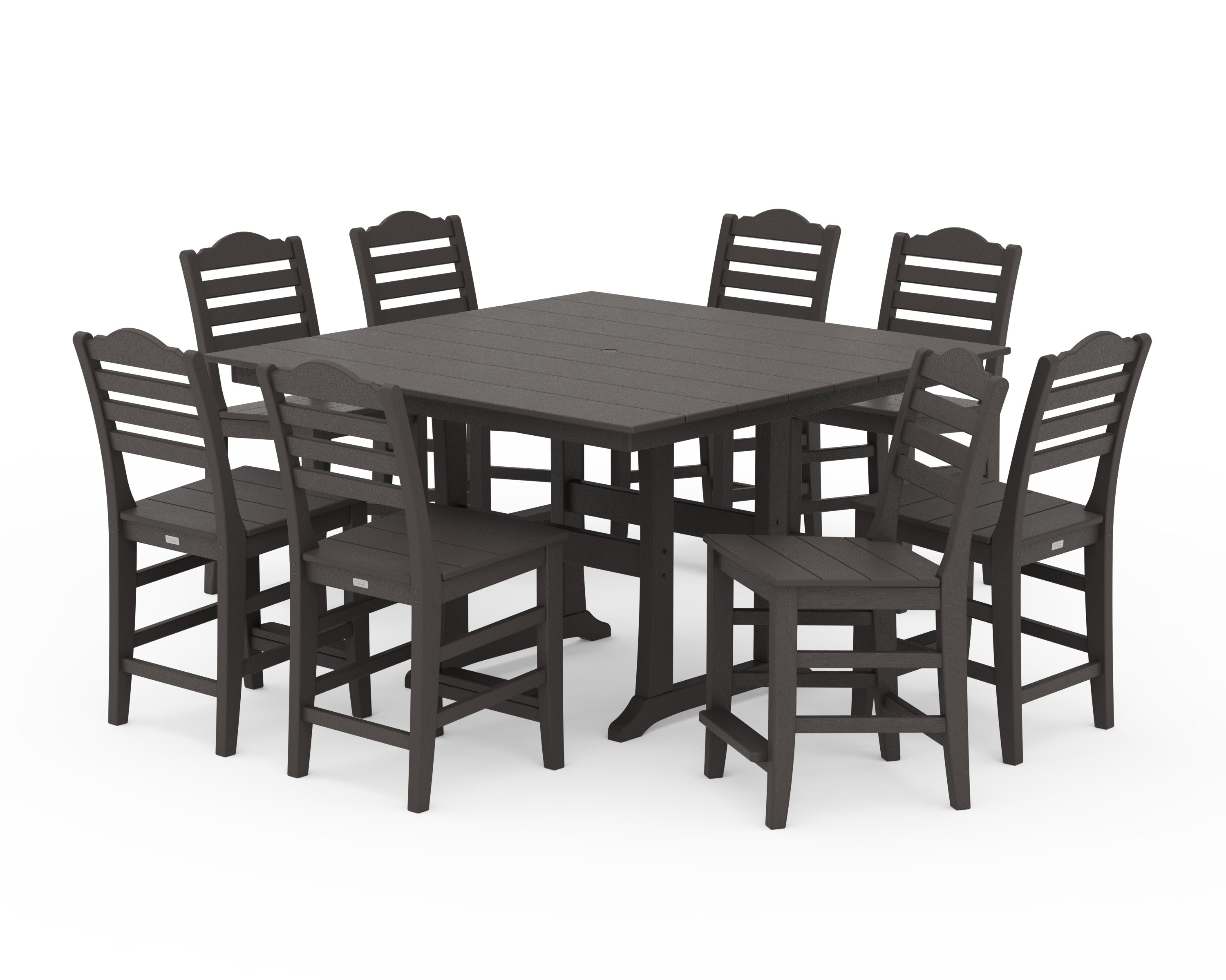 Savannah Side Chair 9-Piece Square Farmhouse Counter Set with Trestle Legs in Vintage Coffee