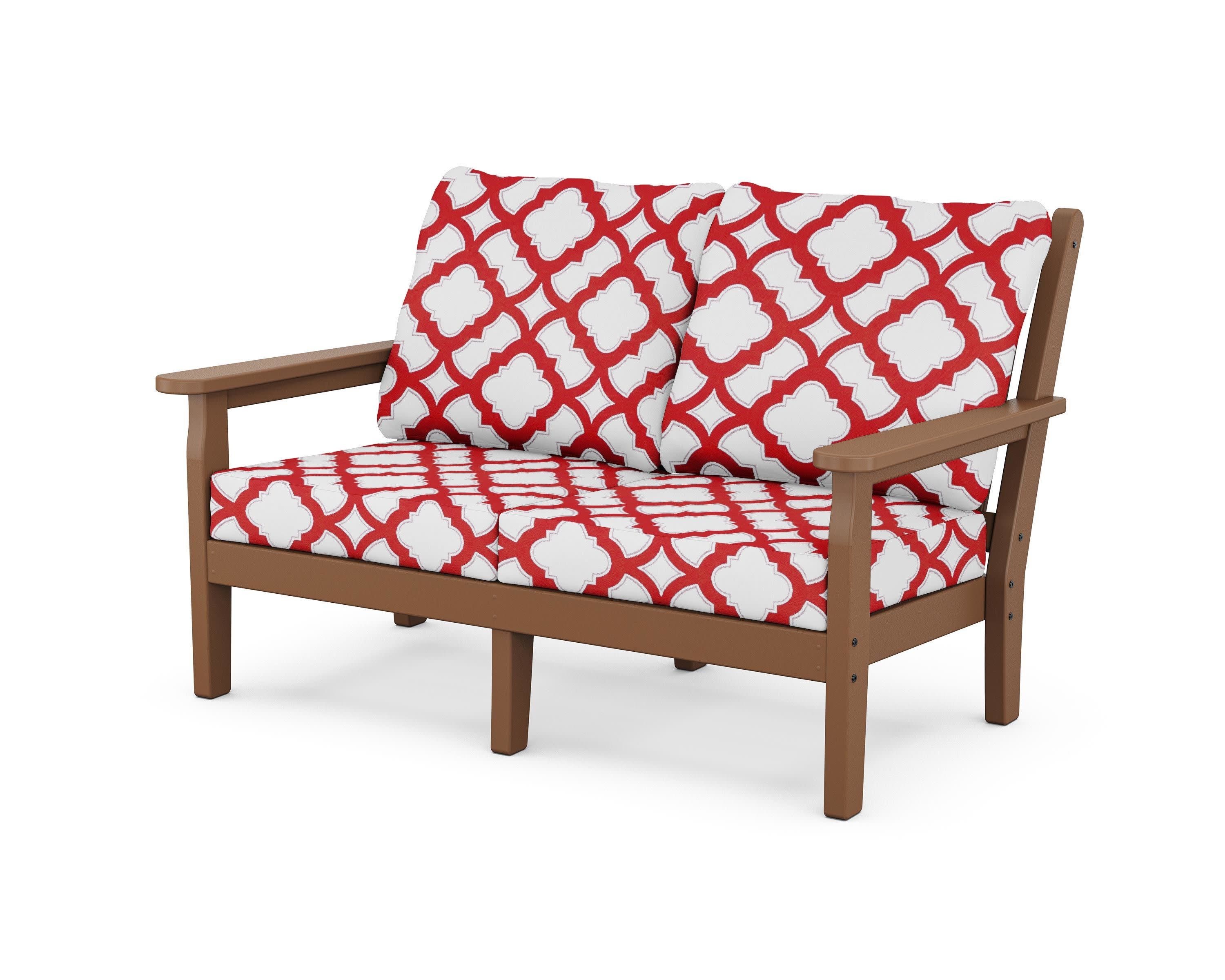 Chippendale Deep Seating Loveseat in Teak / Trellis Crimson