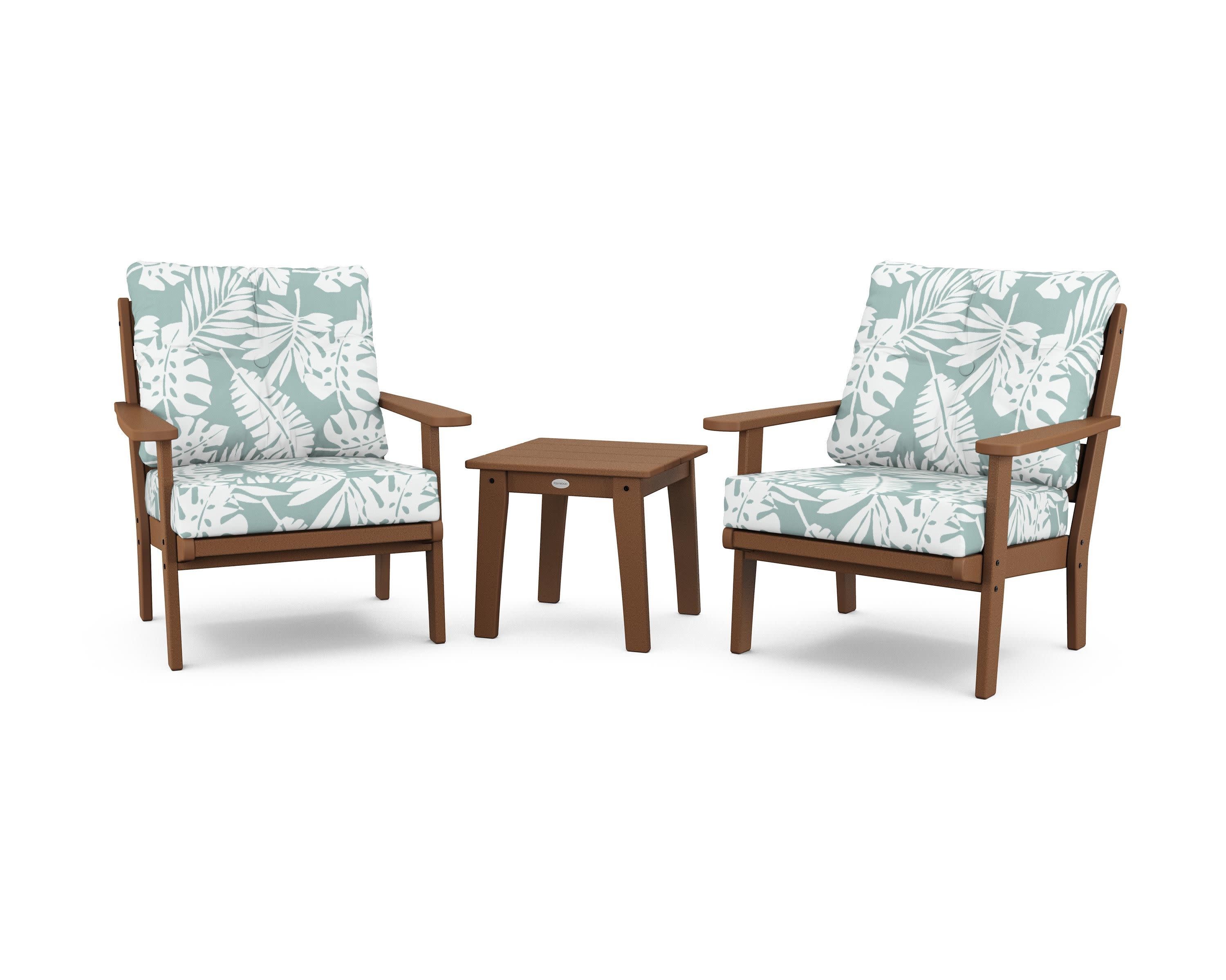 Lakeside 3-Piece Deep Seating Chair Set in Teak / Leaf Glacier Spa