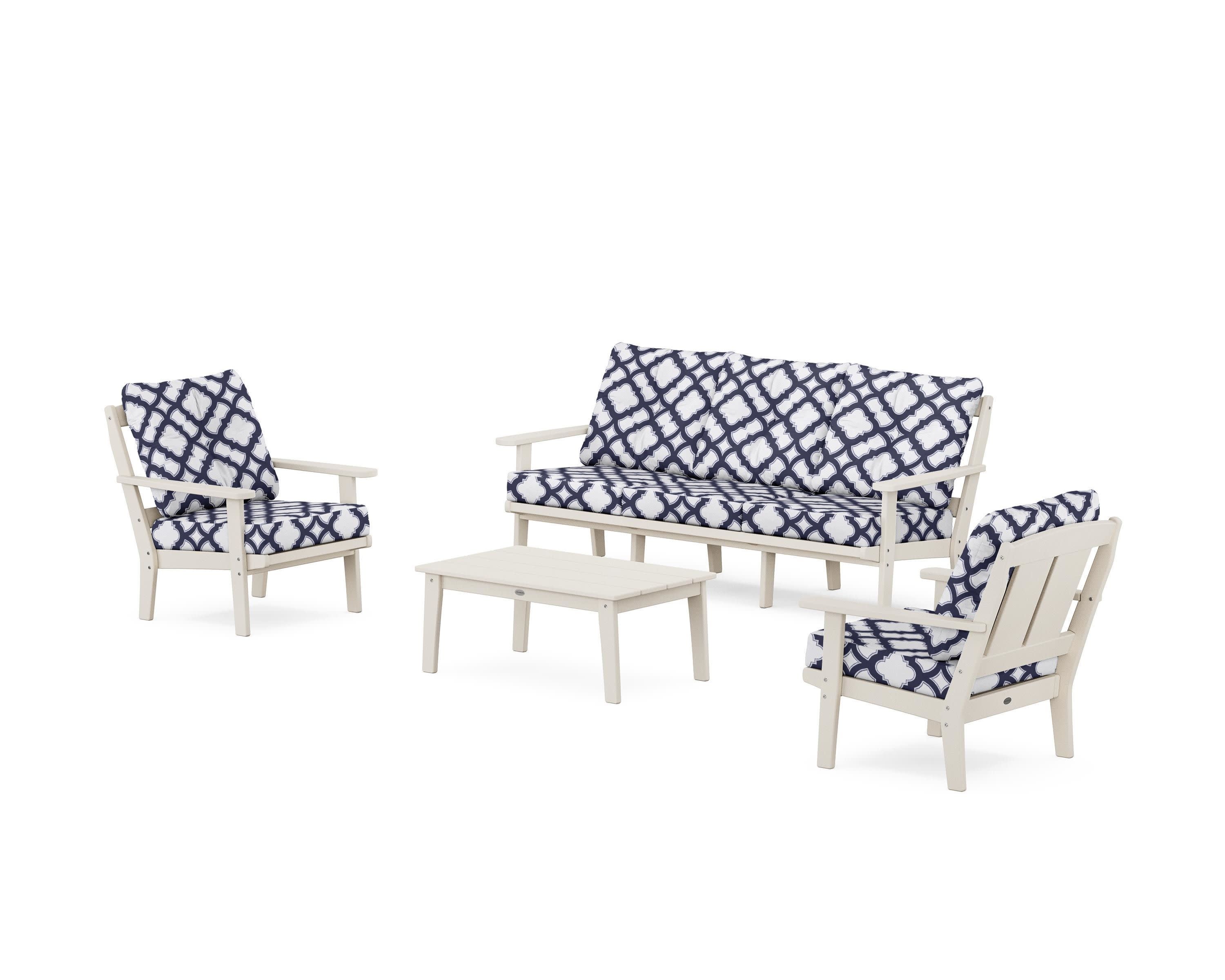 Mission 4-Piece Deep Seating Set with Sofa in Sand / Trellis Navy
