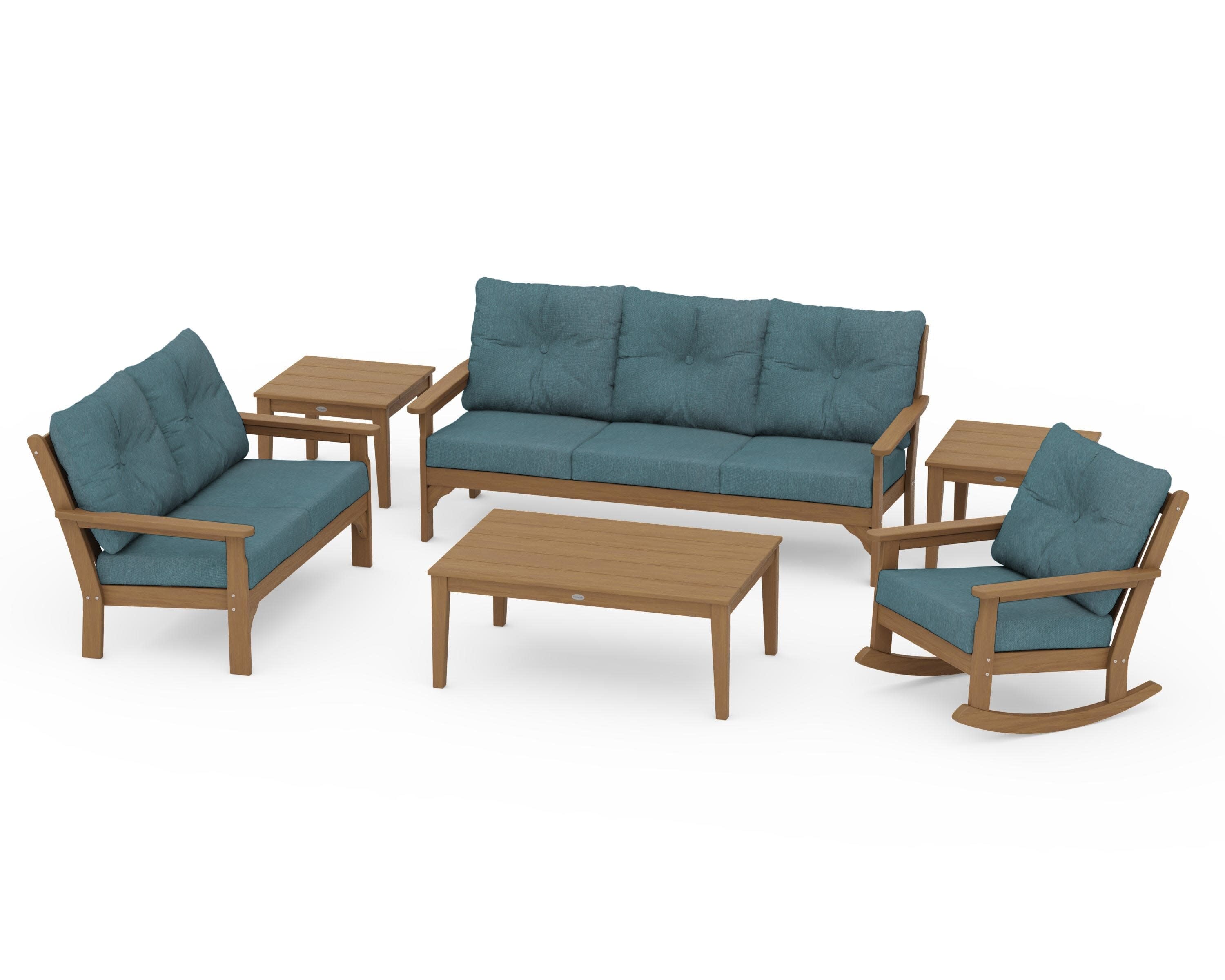 Vineyard 6-Piece Deep Seating Set in Natural / Ocean Teal