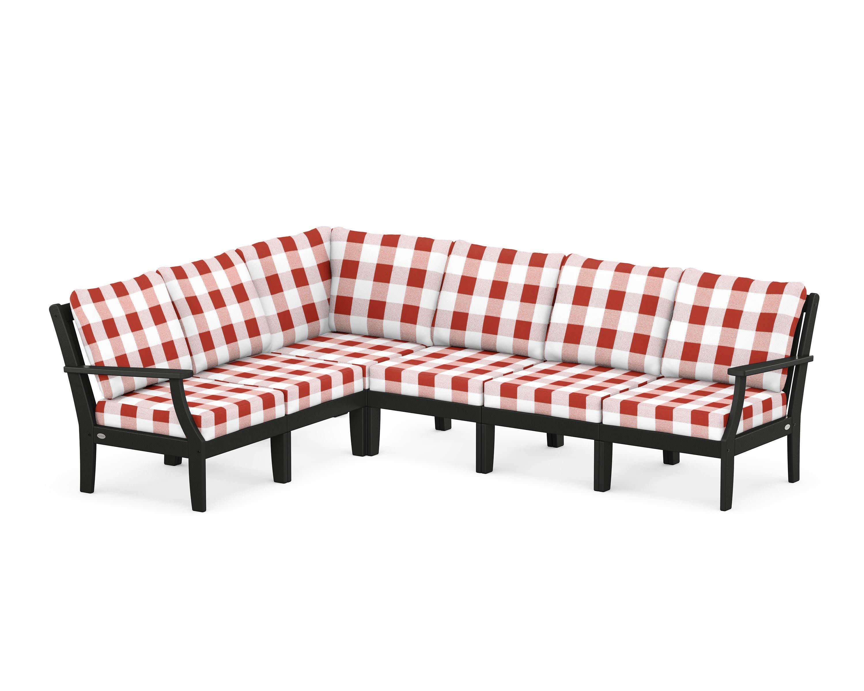 Braxton Modular 6-Piece Deep Seating Set in Black / Buffalo Plaid Crimson