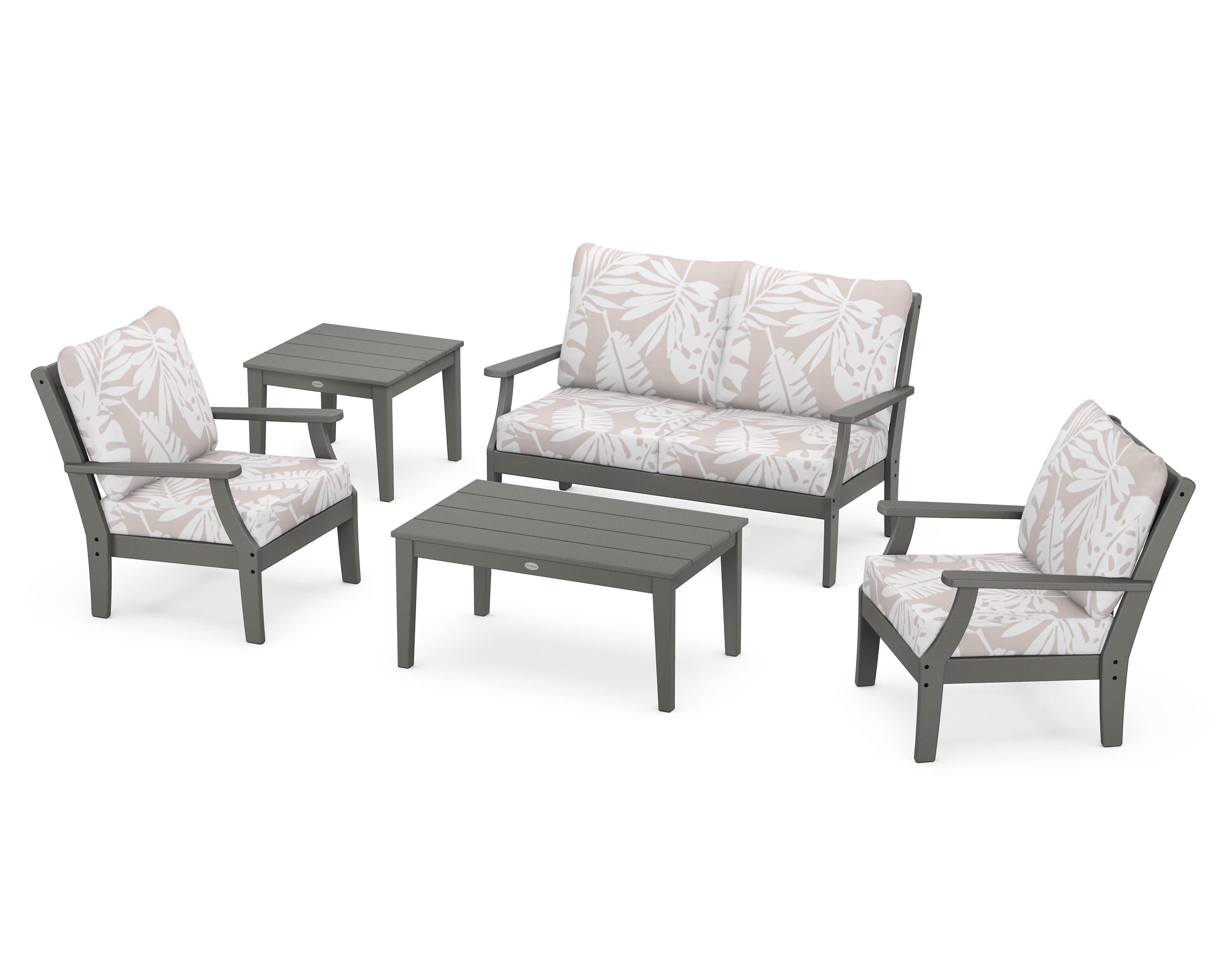 Braxton 5-Piece Deep Seating Set in Slate Grey / Leaf Dune Burlap