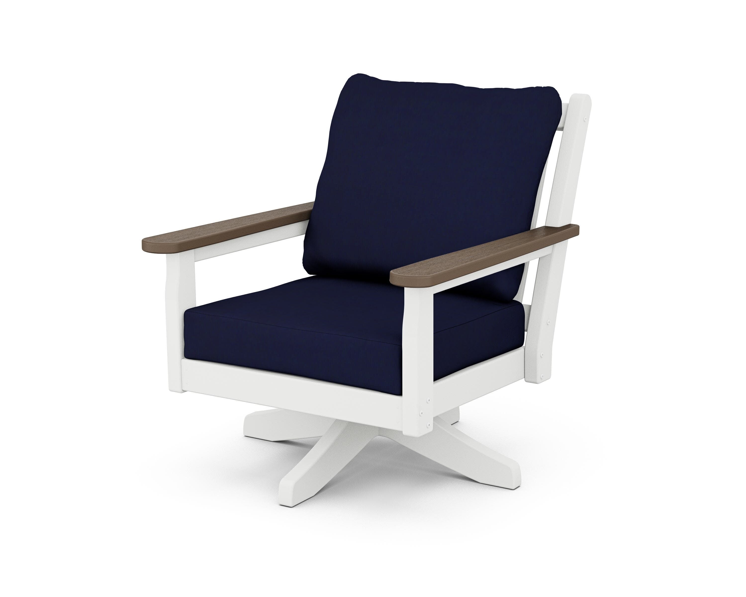 Chippendale Deep Seating Swivel Chair in White / Kona / Navy