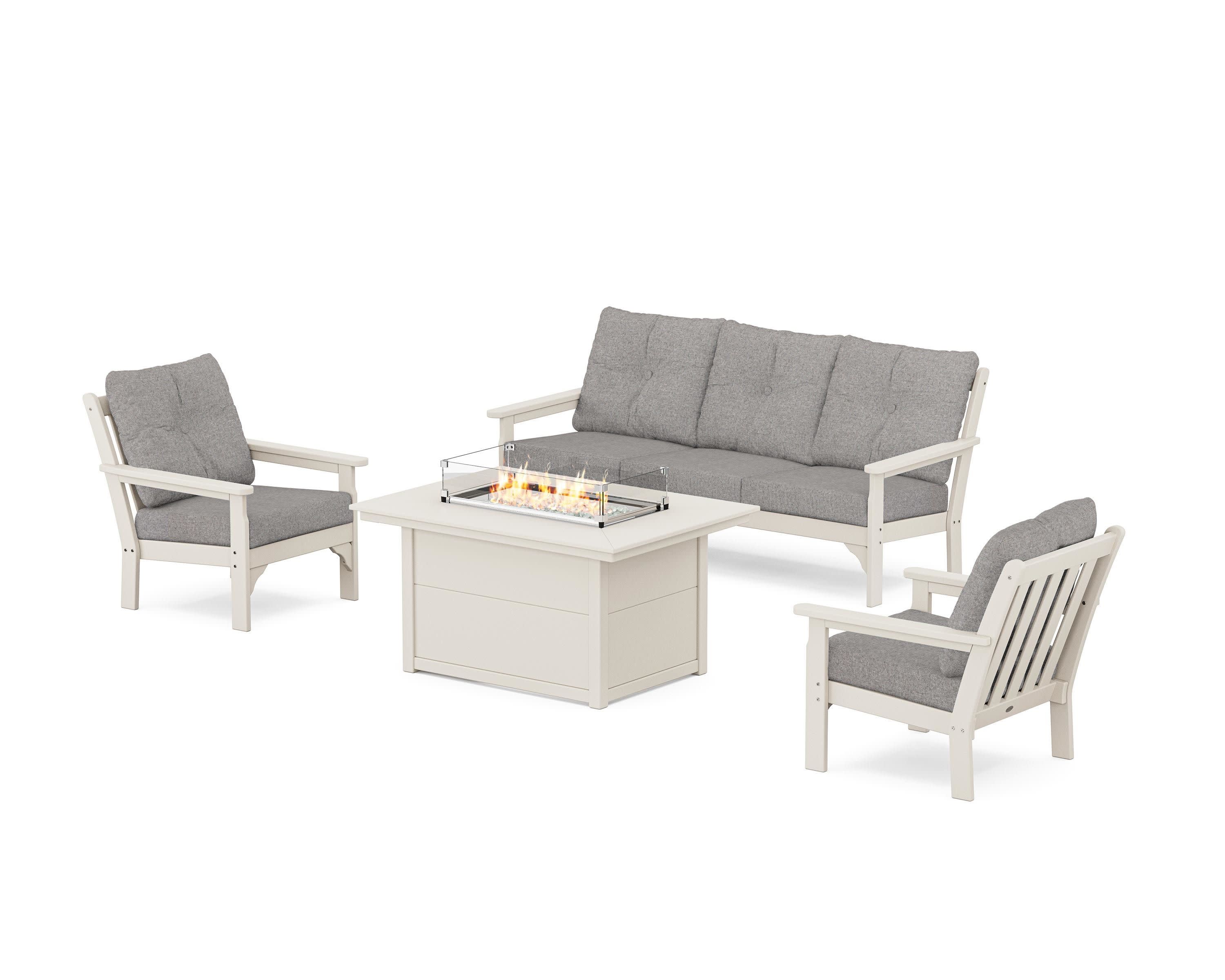 Vineyard Deep Seating Fire Pit Table Set in Sand / Grey Mist