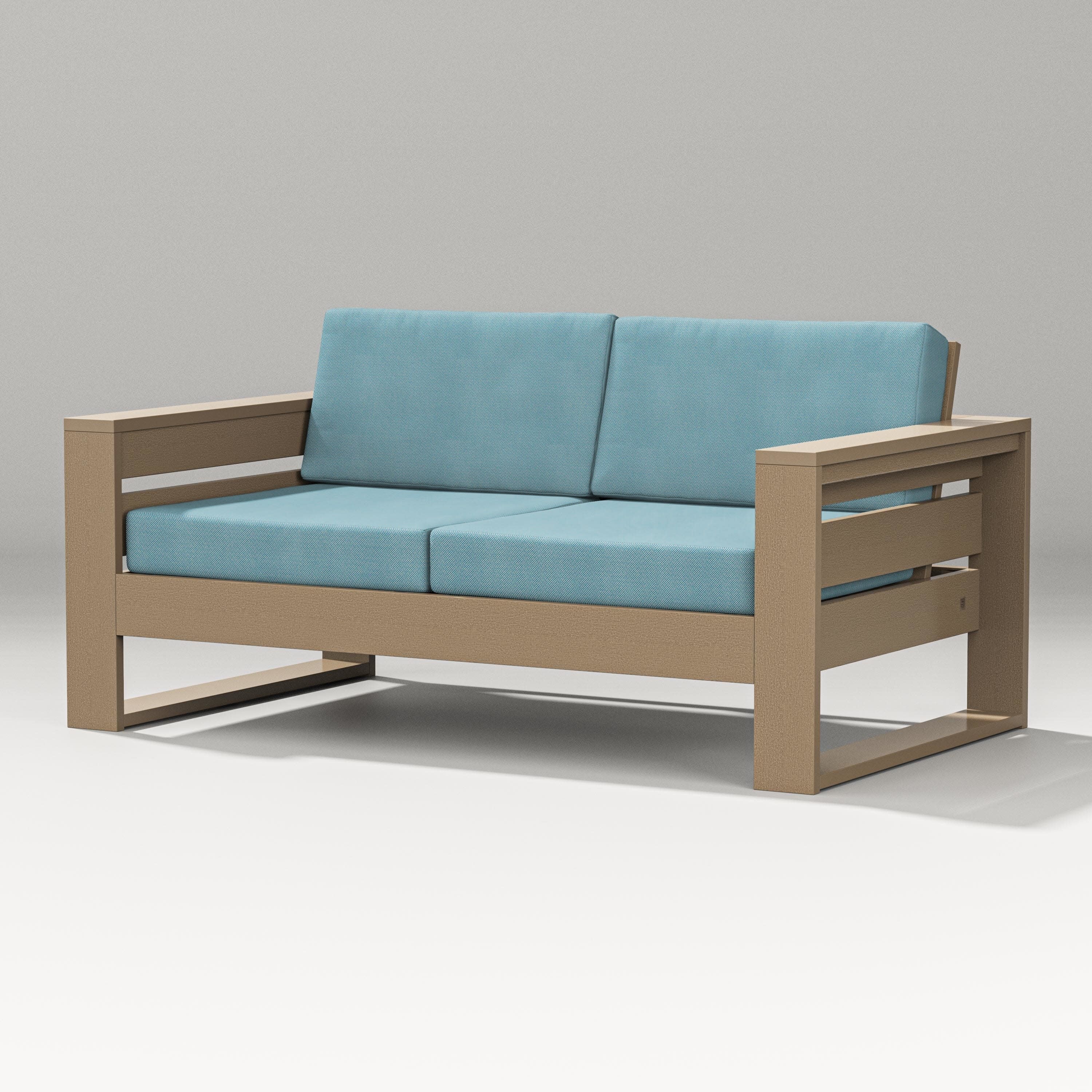 Latitude Loveseat in Vintage Sahara / Lattice Sky Blue
