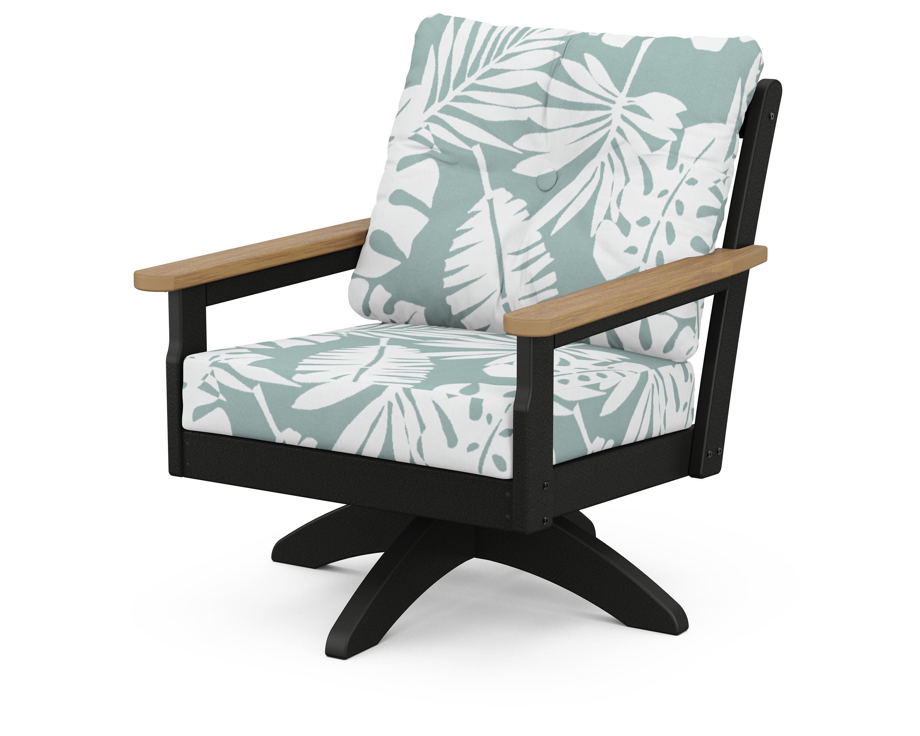 Vineyard Deep Seating Swivel Chair in Black / Natural / Leaf Glacier Spa