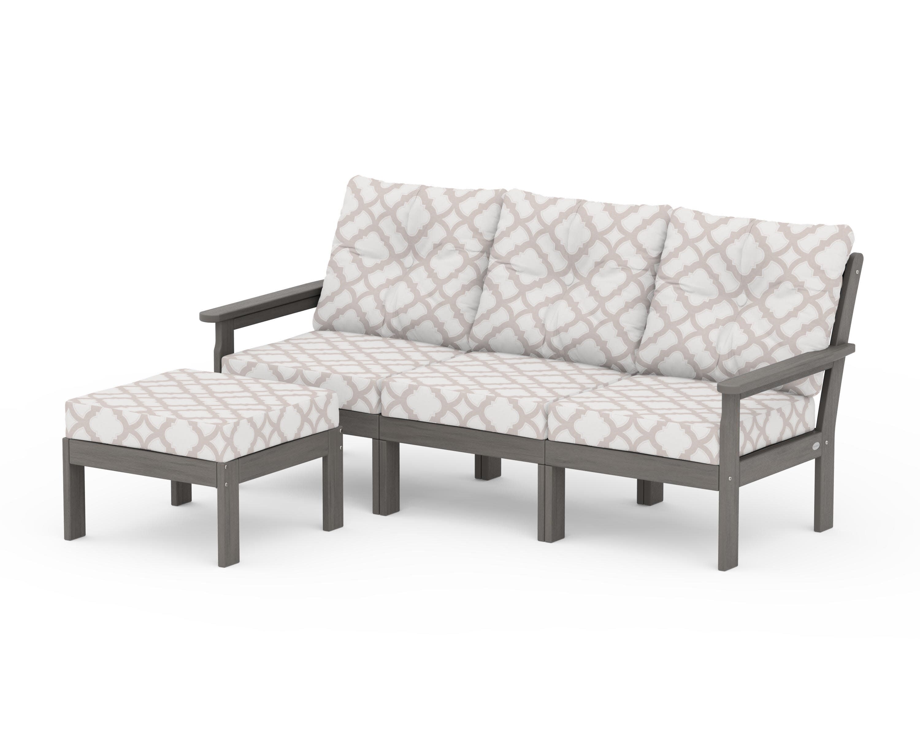 Vineyard 4-Piece Sectional with Ottoman in Driftwood / Trellis Dune Burlap