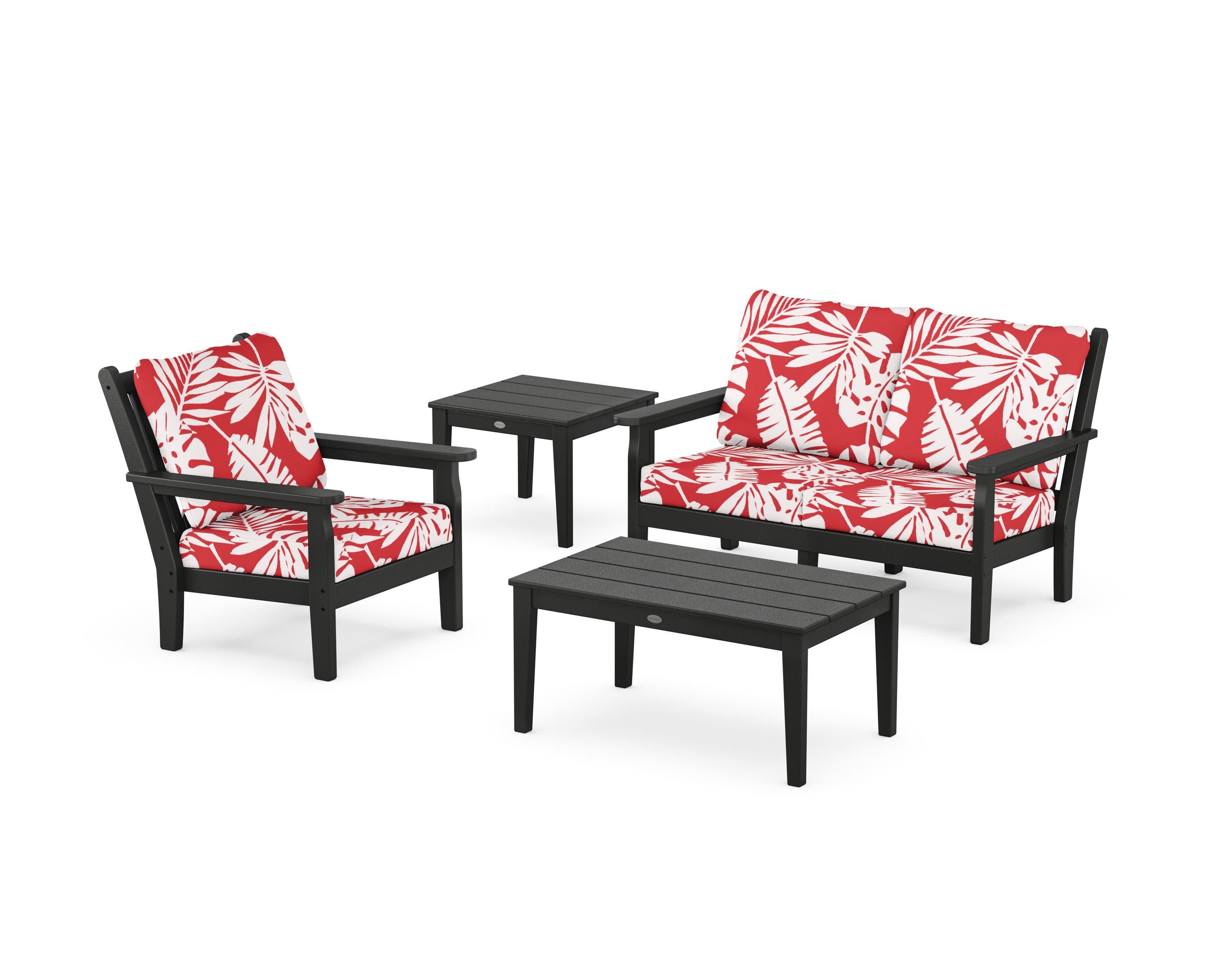 Chippendale 4-Piece Deep Seating Set in Black / Leaf Crimson