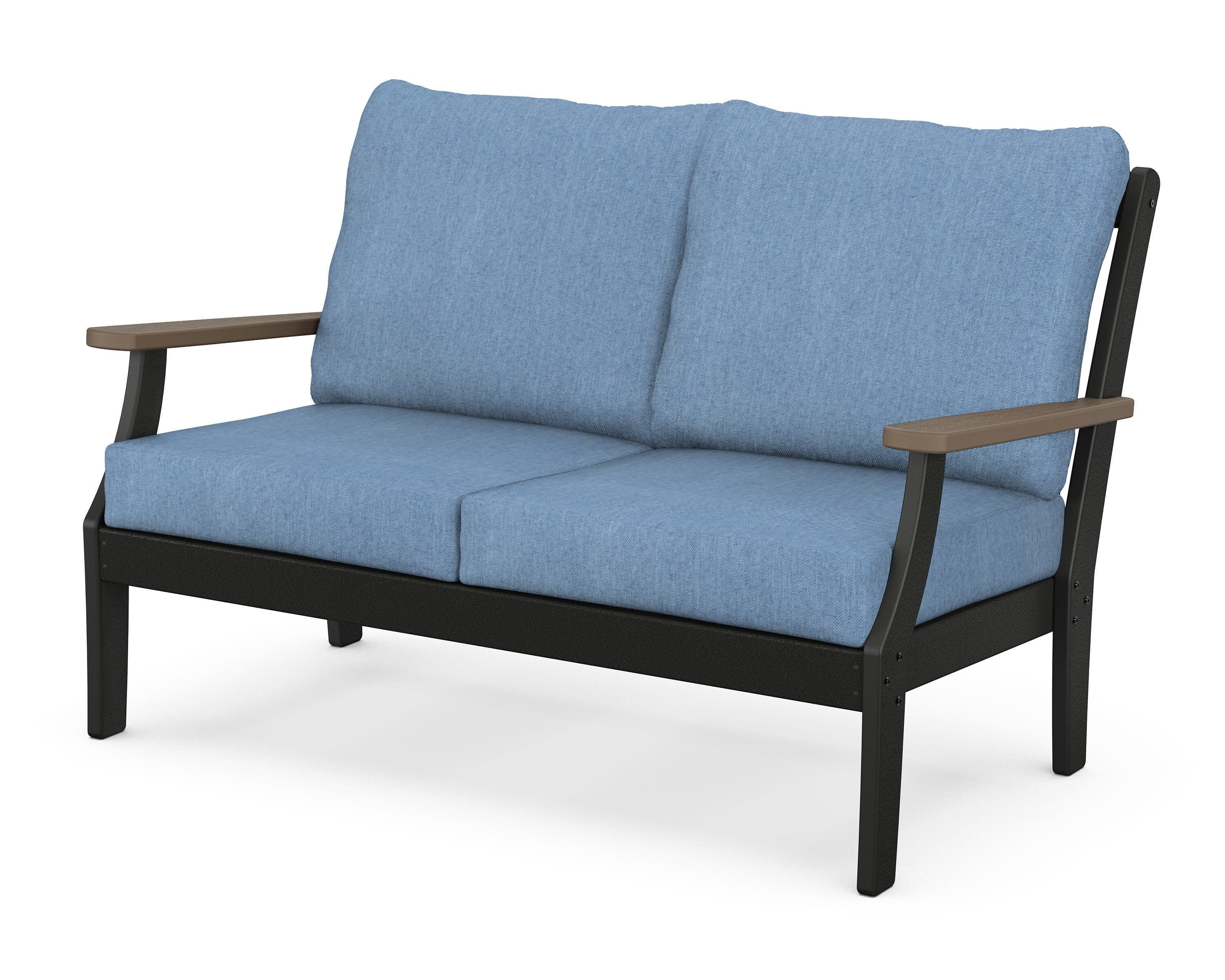 Braxton Deep Seating Loveseat in Black / Kona / Sky Blue
