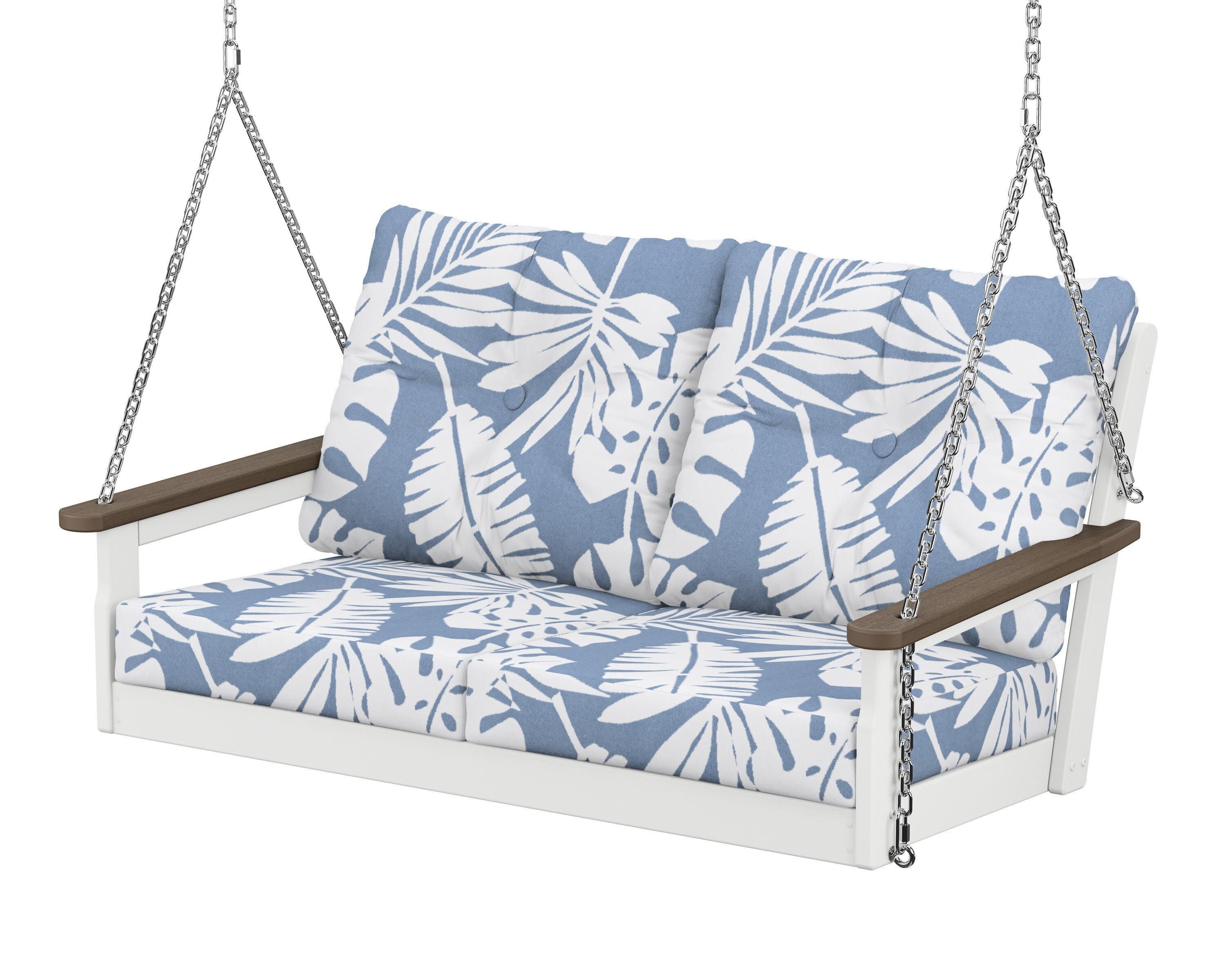 Vineyard Deep Seating Swing in White / Kona / Leaf Sky Blue