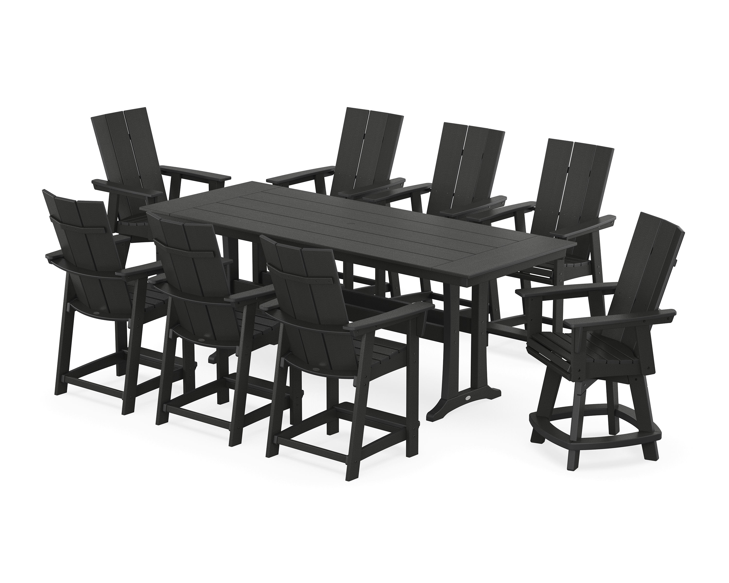 Modern Curveback Adirondack Swivel 9-Piece Farmhouse Counter Set with Trestle Legs in Black