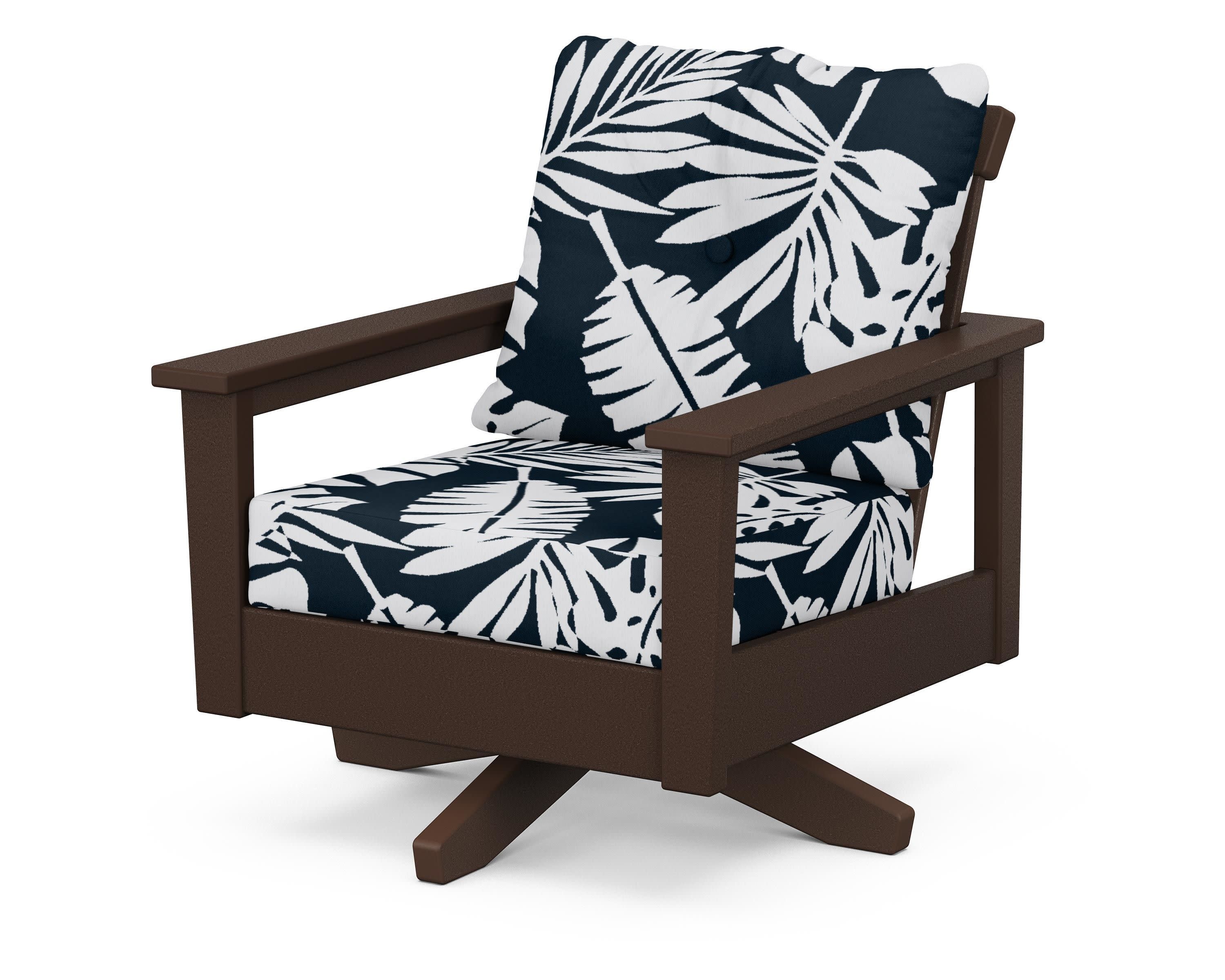Prescott Deep Seating Swivel Chair in Mahogany / Leaf Marine Indigo