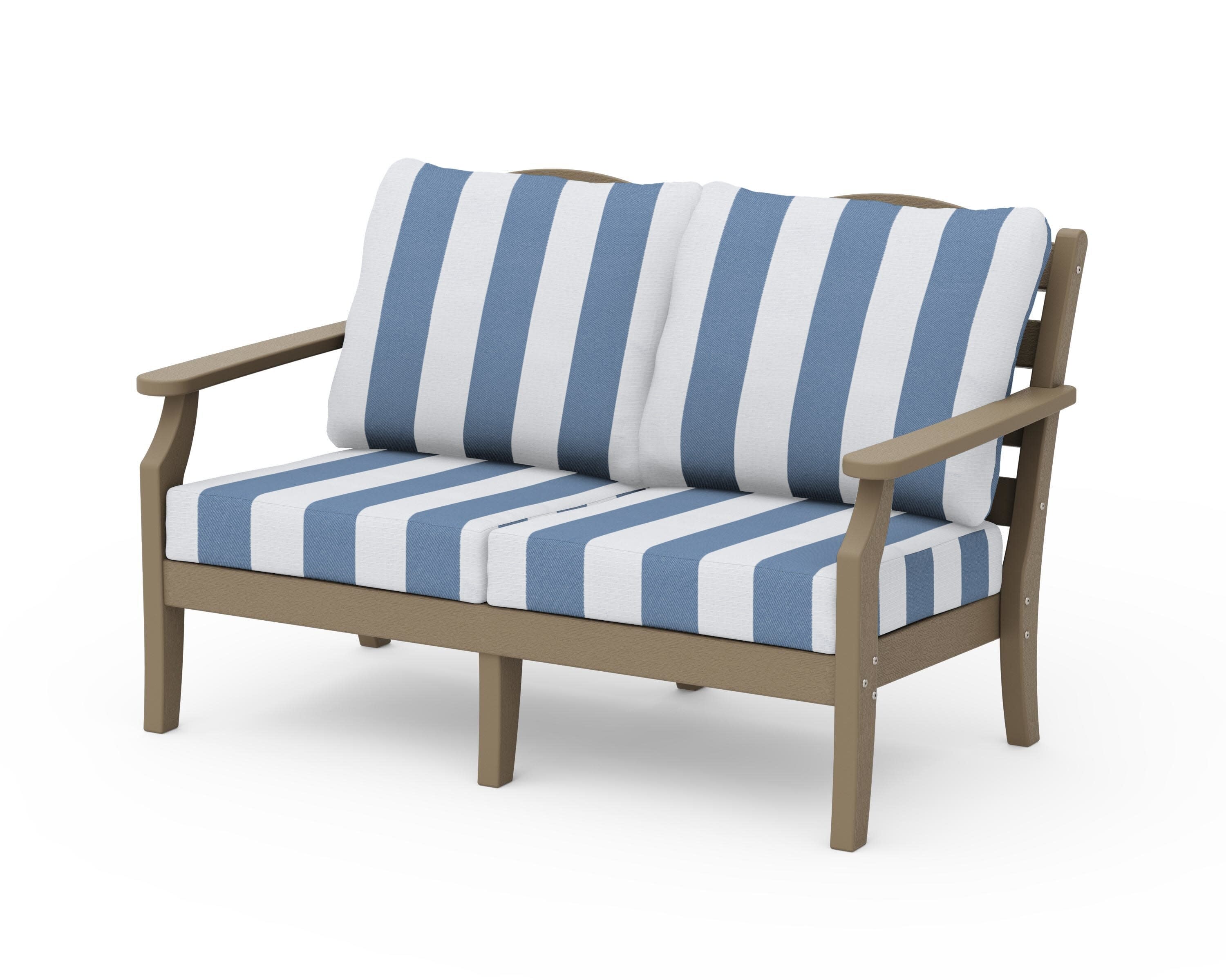 Savannah Deep Seating Loveseat in Vintage Sahara / Cabana Stripe Sky Blue