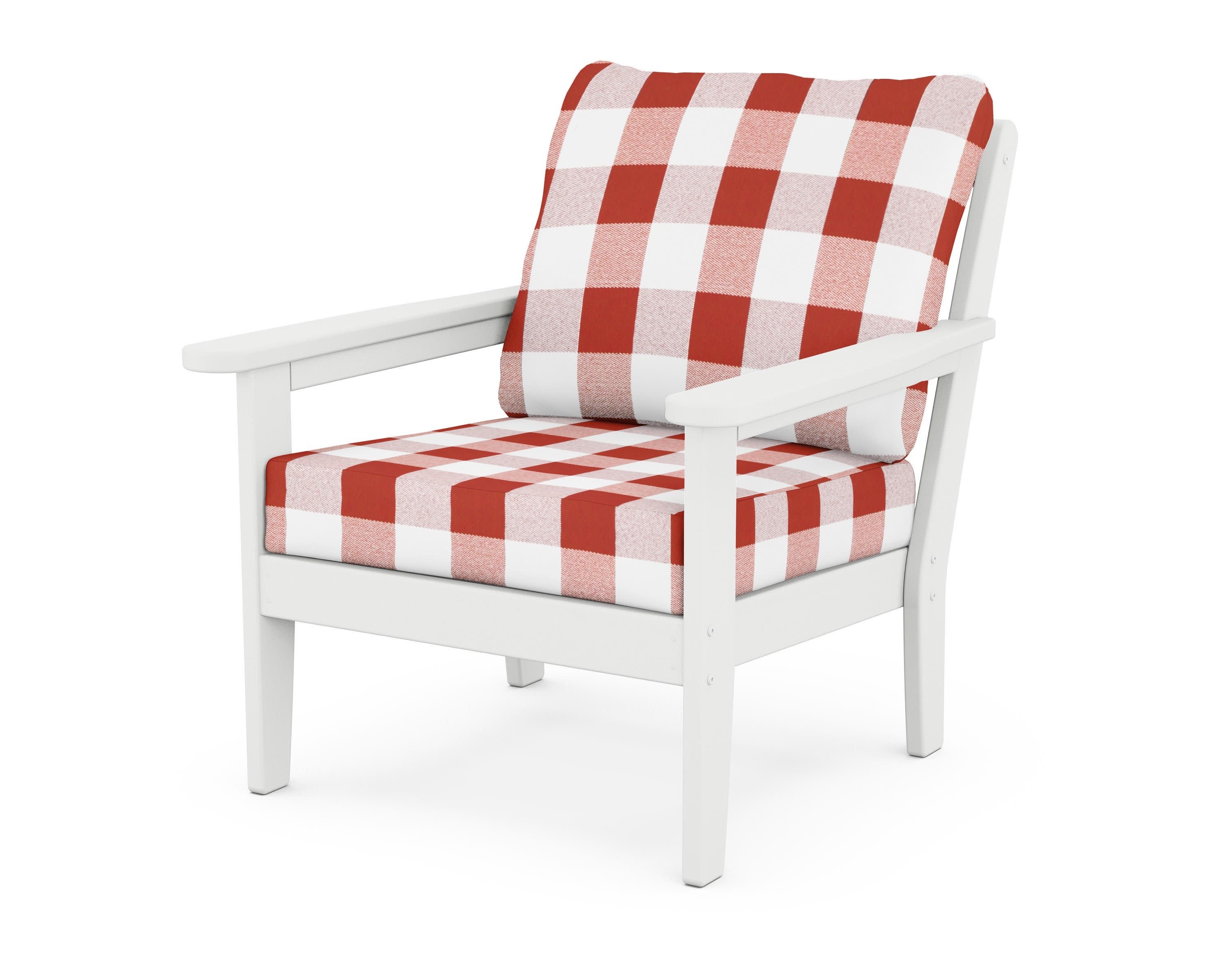 Cottage Deep Seating Chair in White / Buffalo Plaid Crimson