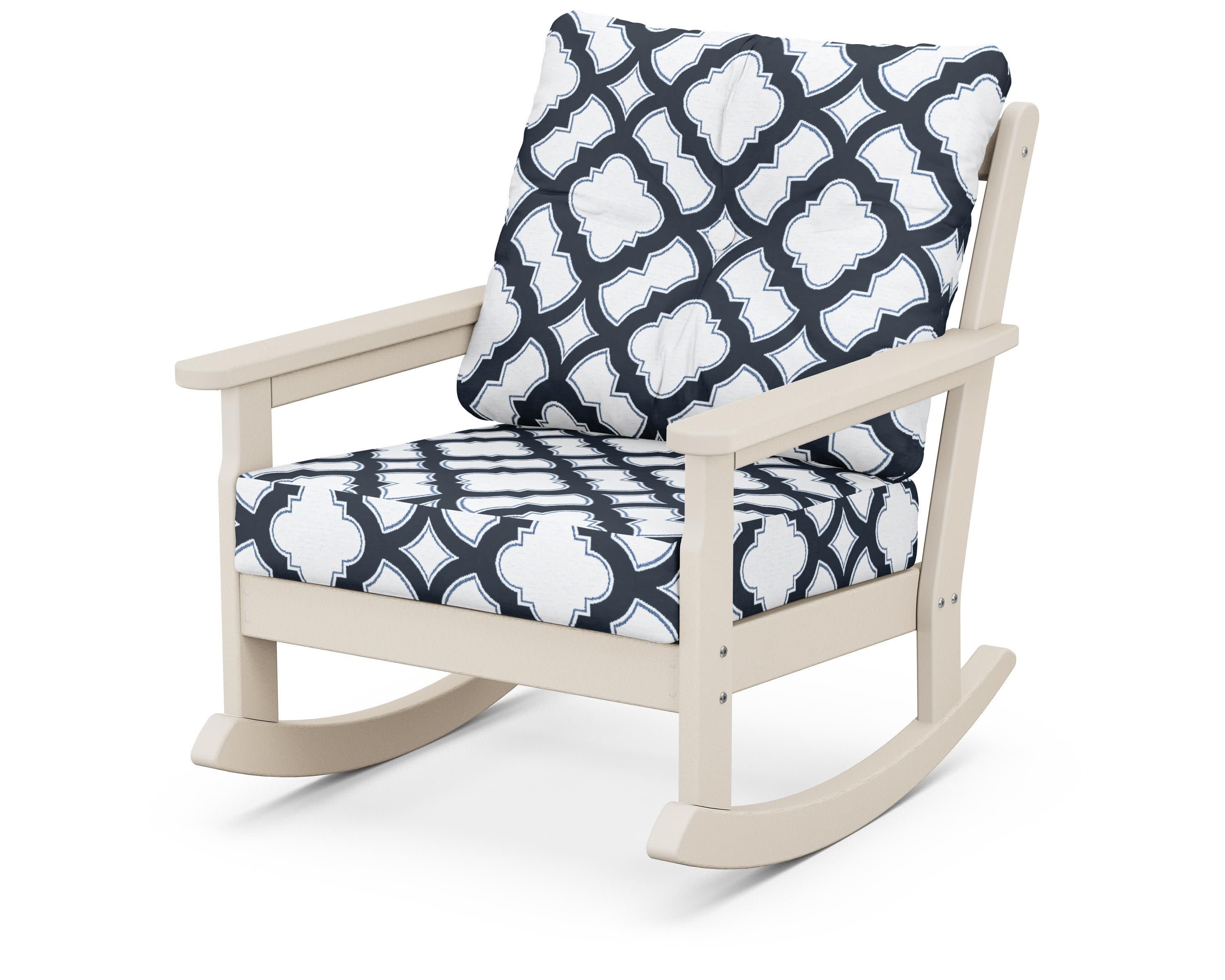 Vineyard Deep Seating Rocking Chair in Sand / Trellis Marine Indigo