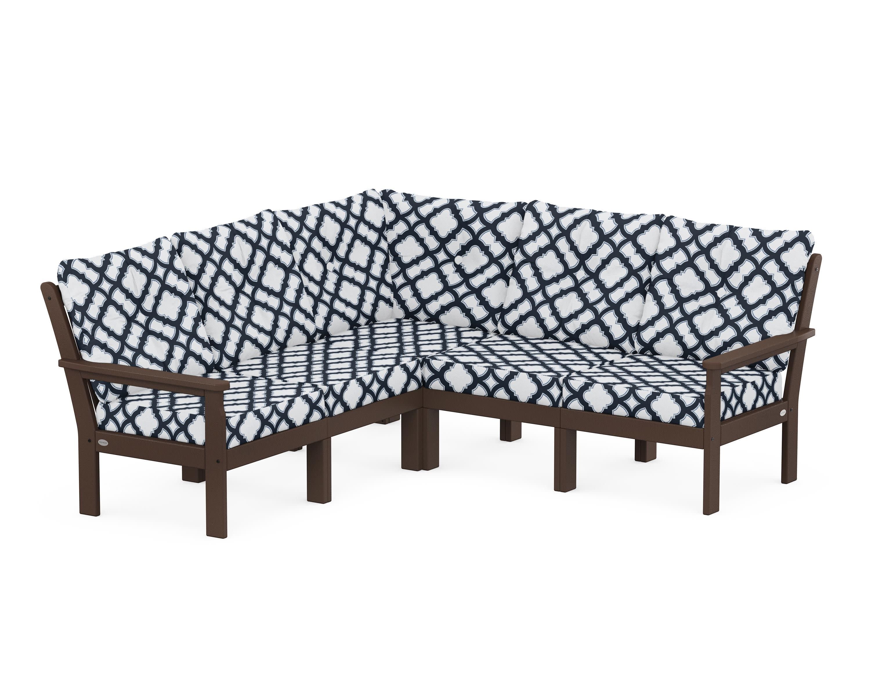 Vineyard 5-Piece Sectional in Mahogany / Trellis Marine Indigo