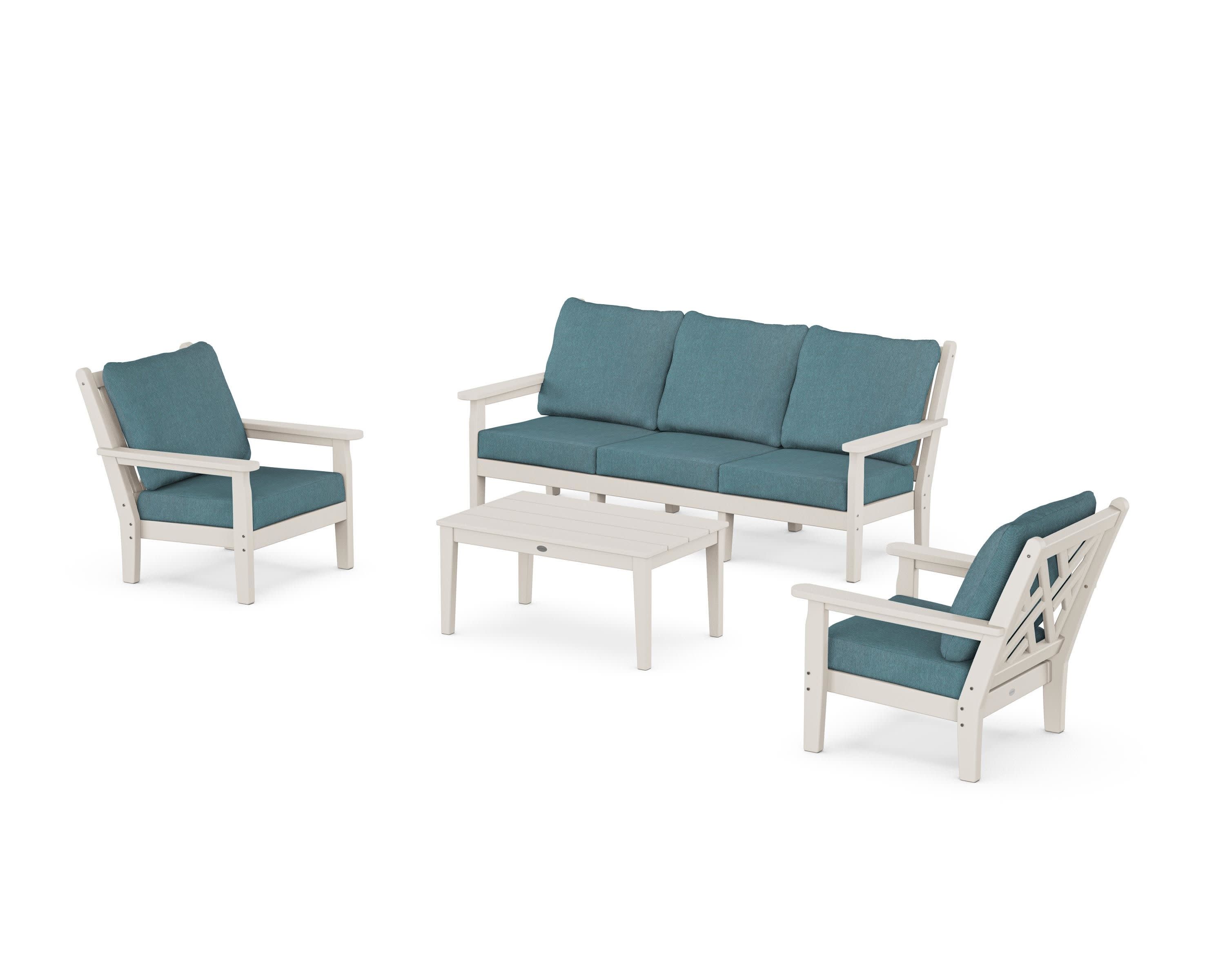 Chippendale 4-Piece Deep Seating Set with Sofa in Sand / Ocean Teal