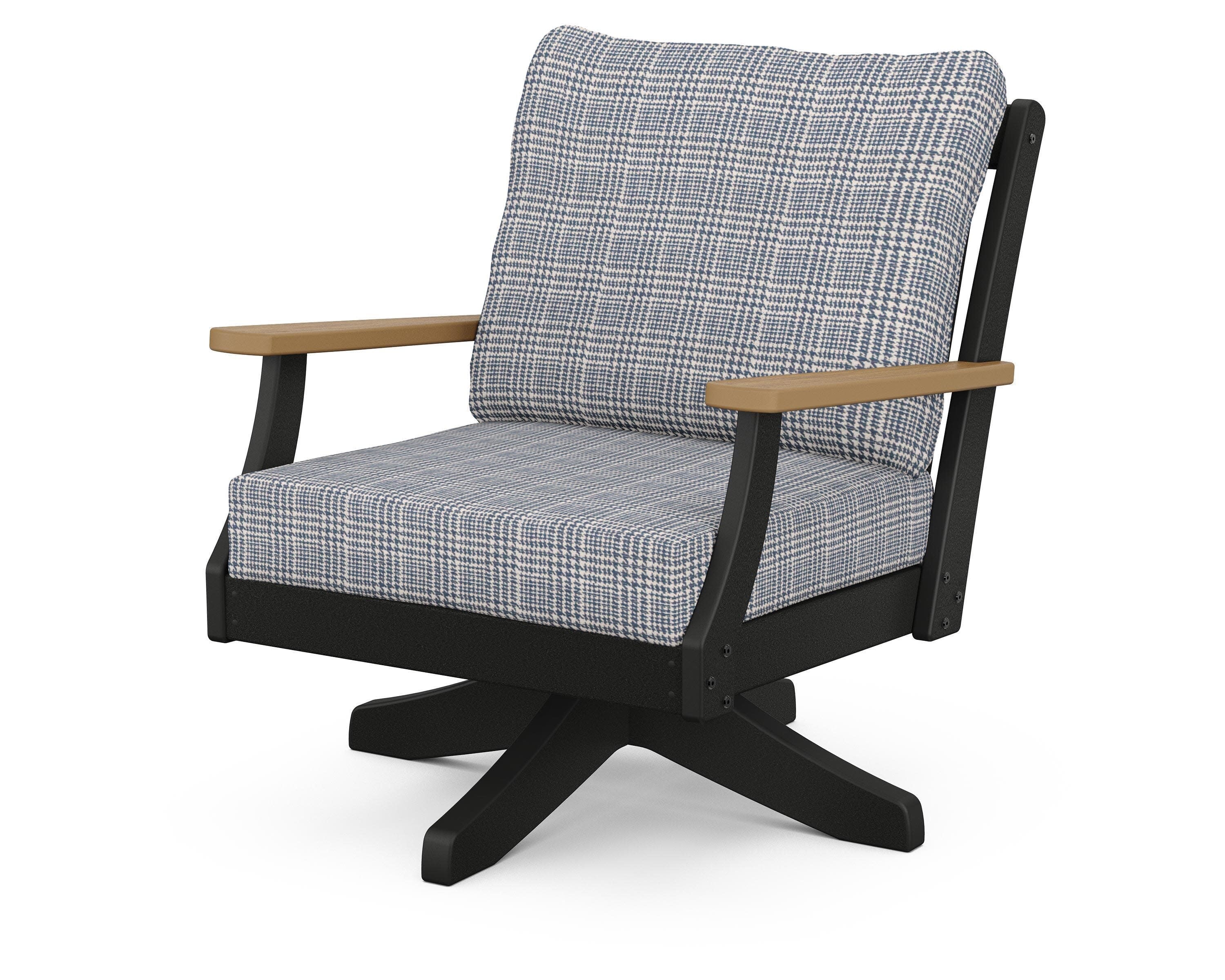 Braxton Deep Seating Swivel Chair in Black / Natural / Houndstooth Sky Blue